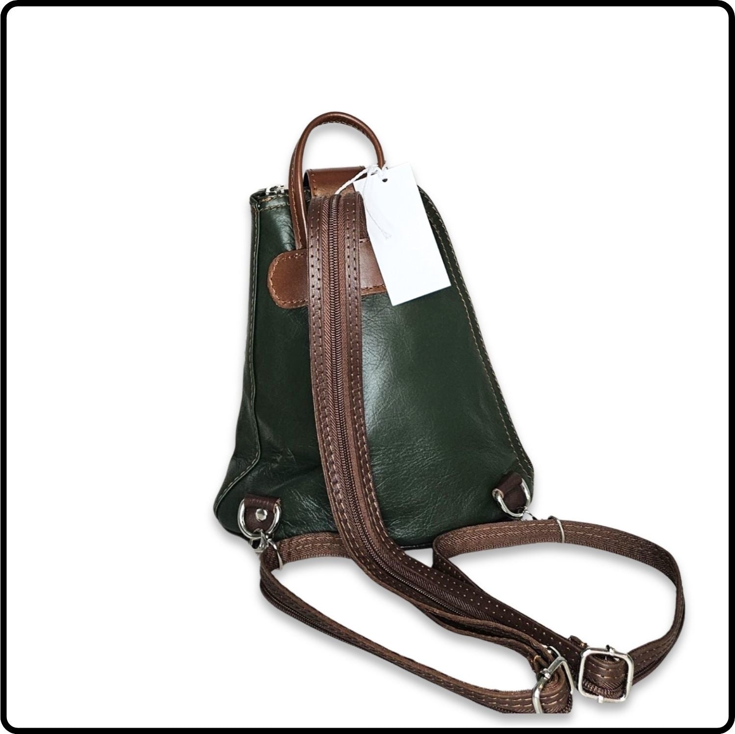 Small Soft Leather Backpack - VPB14-DARKGREEN/BROWN