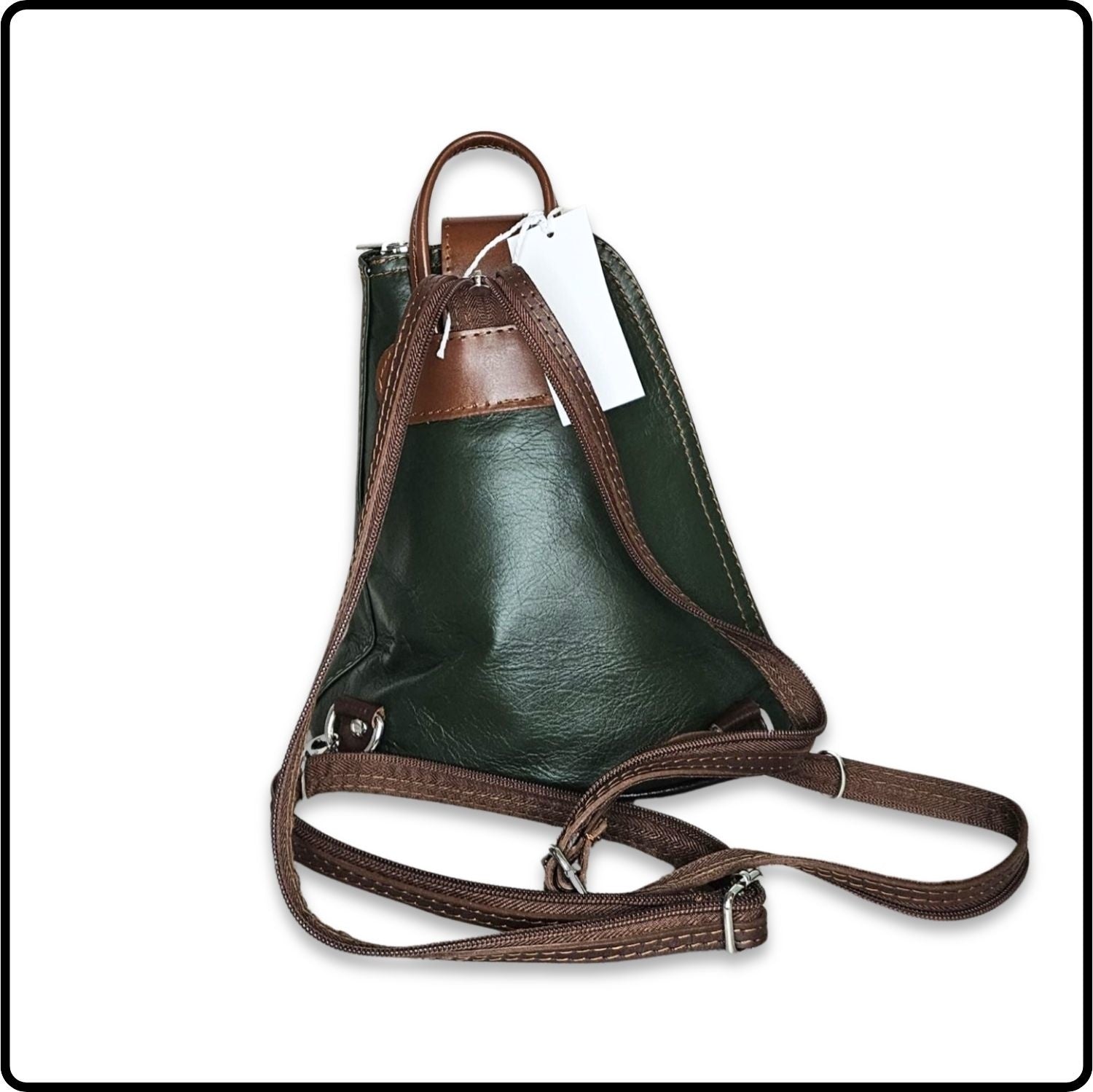 Small Soft Leather Backpack - VPB14-DARKGREEN/BROWN