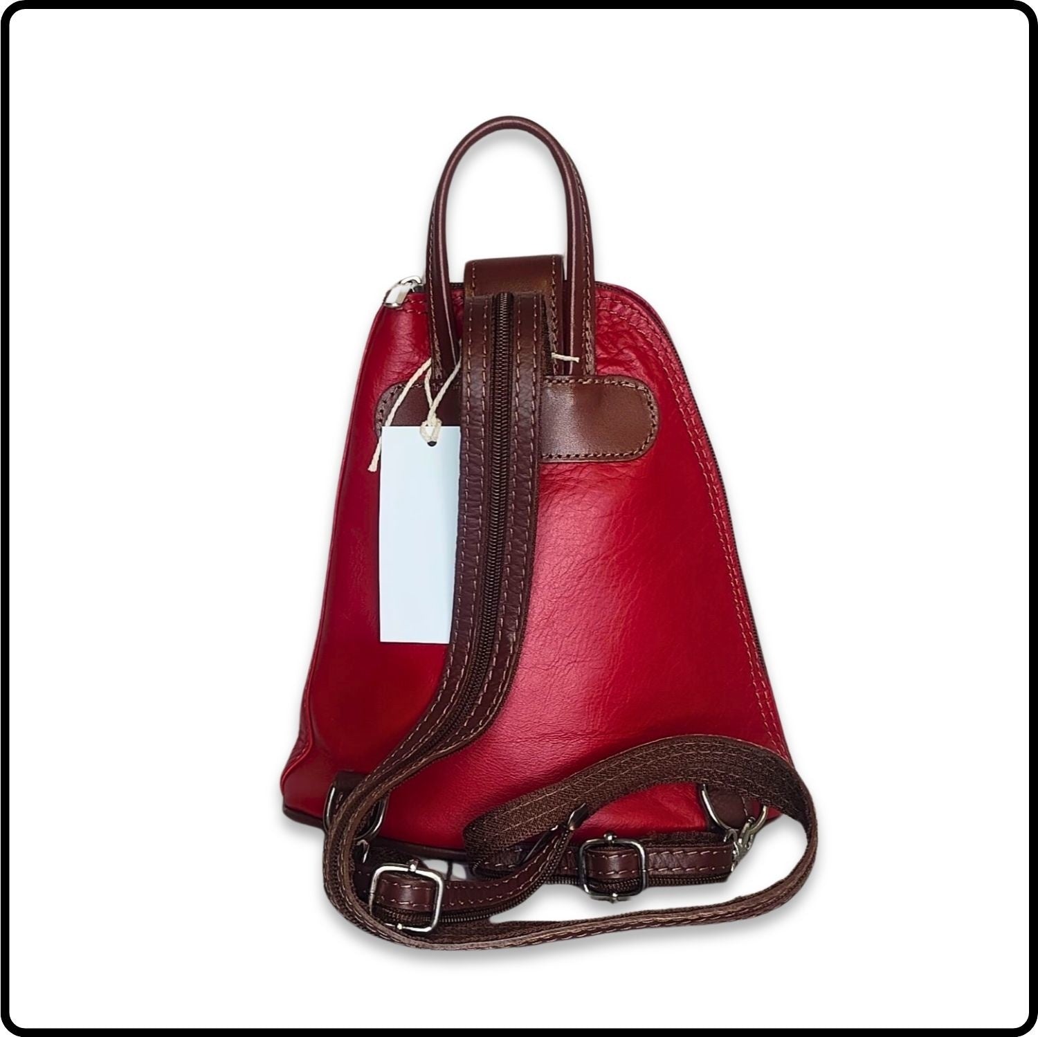 Small Soft Leather Backpack - VPB14-RED/BROWN