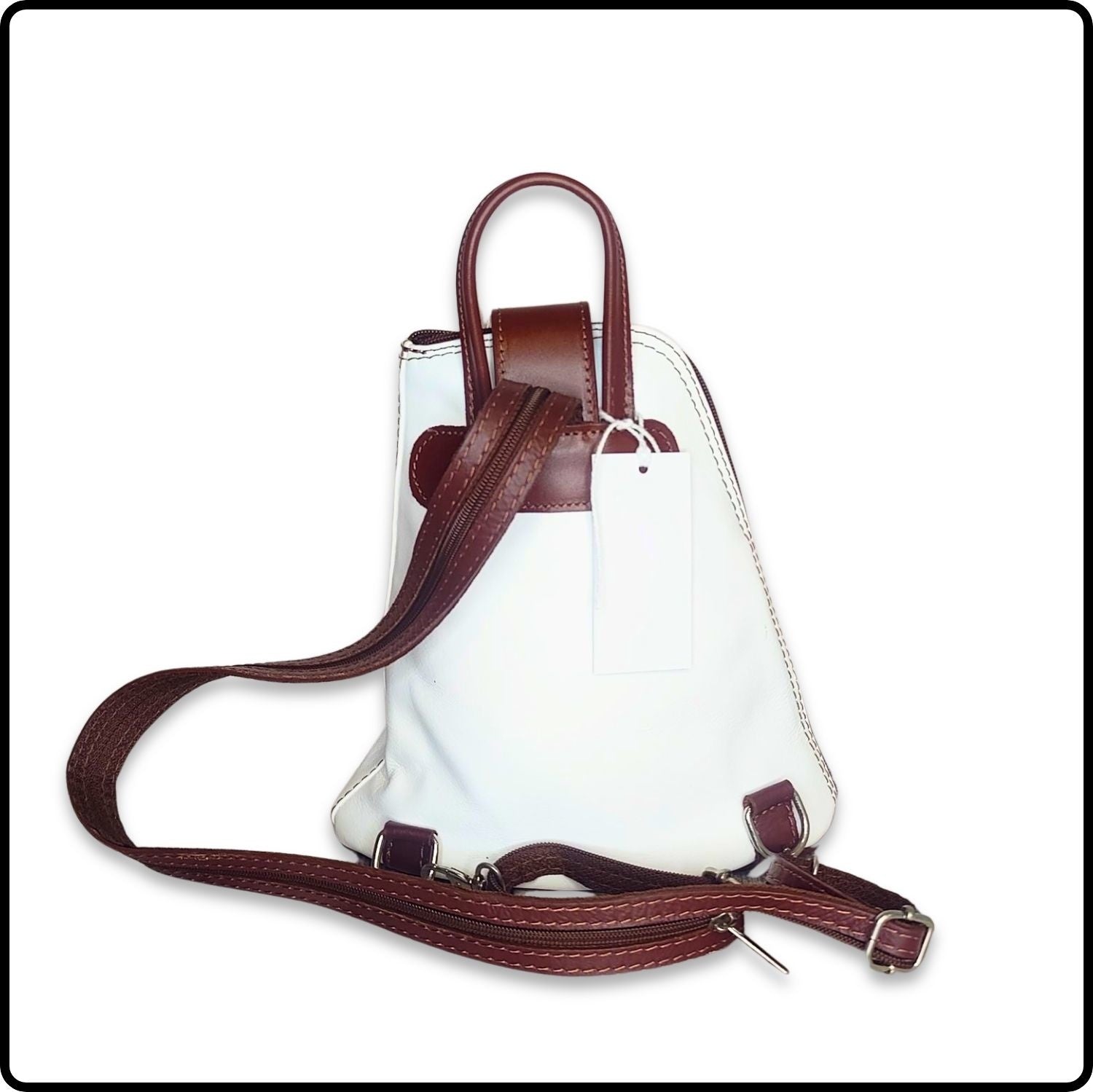 Small Soft Leather Backpack - VPB14-WHITE/BROWN