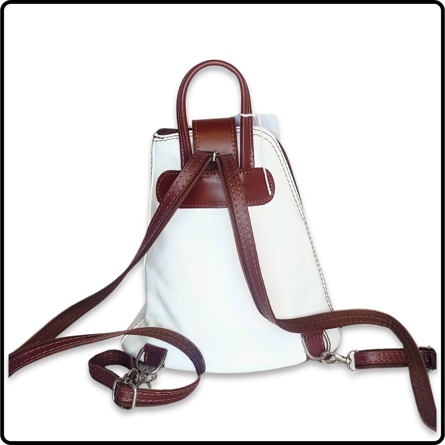 Small Soft Leather Backpack - VPB14-WHITE/BROWN