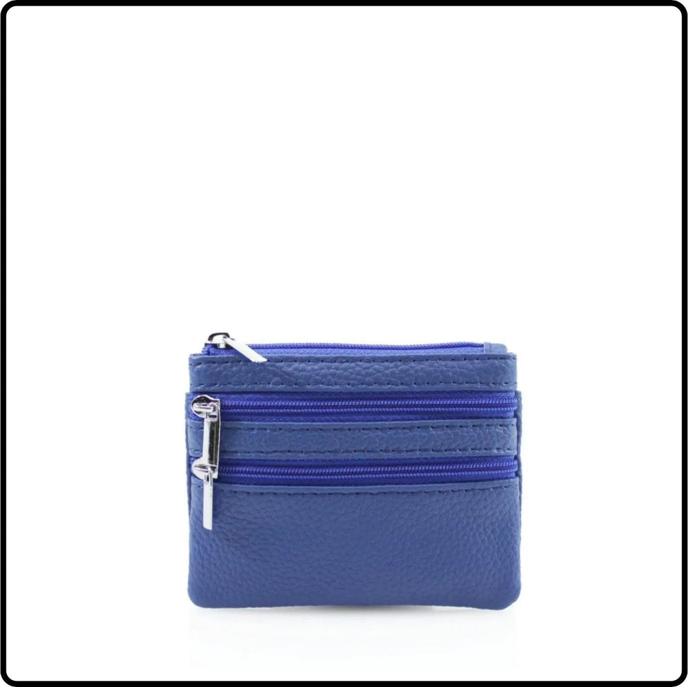 Leather Zipper Coin Purse - 001-BLUE