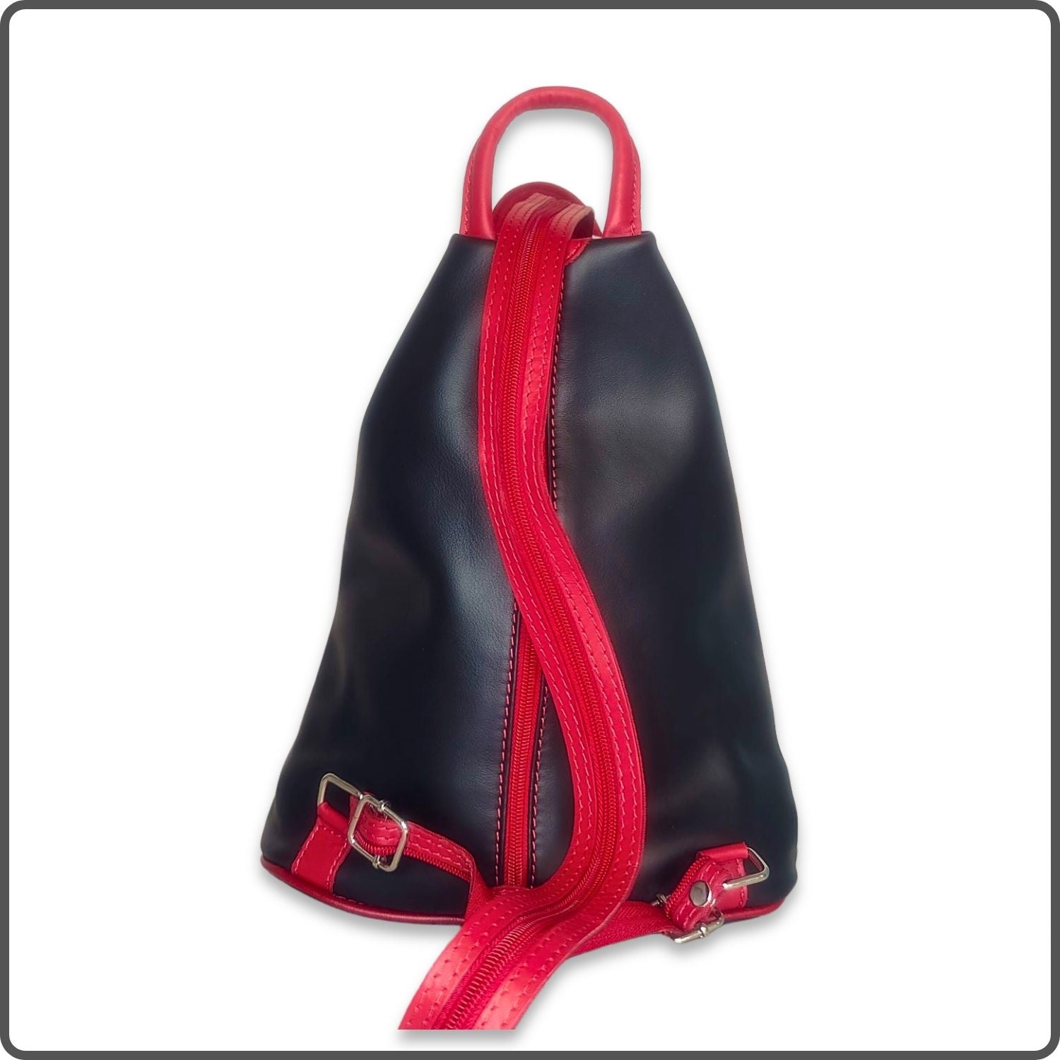 Large Soft Leather Backpack - VPR244-BLACK/RED