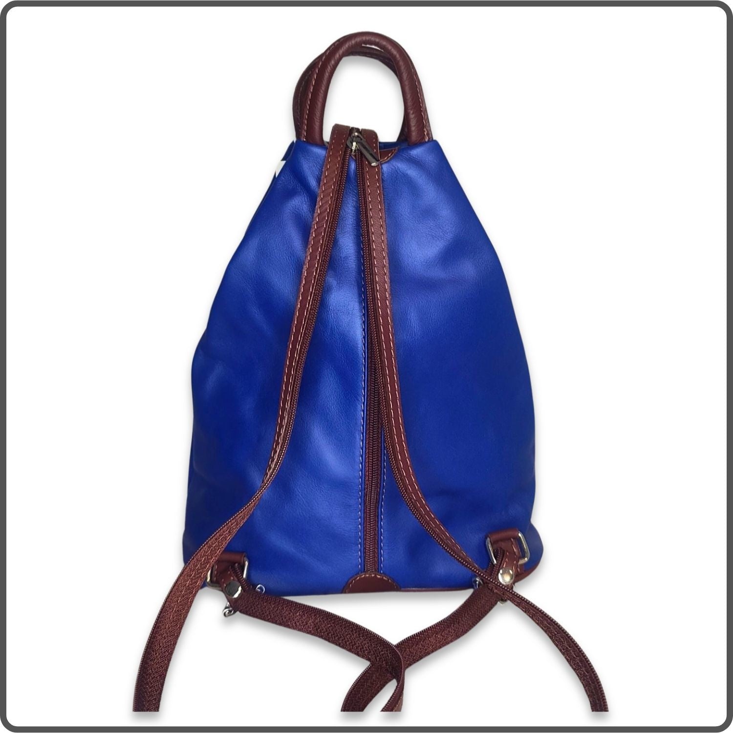 Large Soft Leather Backpack - VPR244-BLUE/BROWN