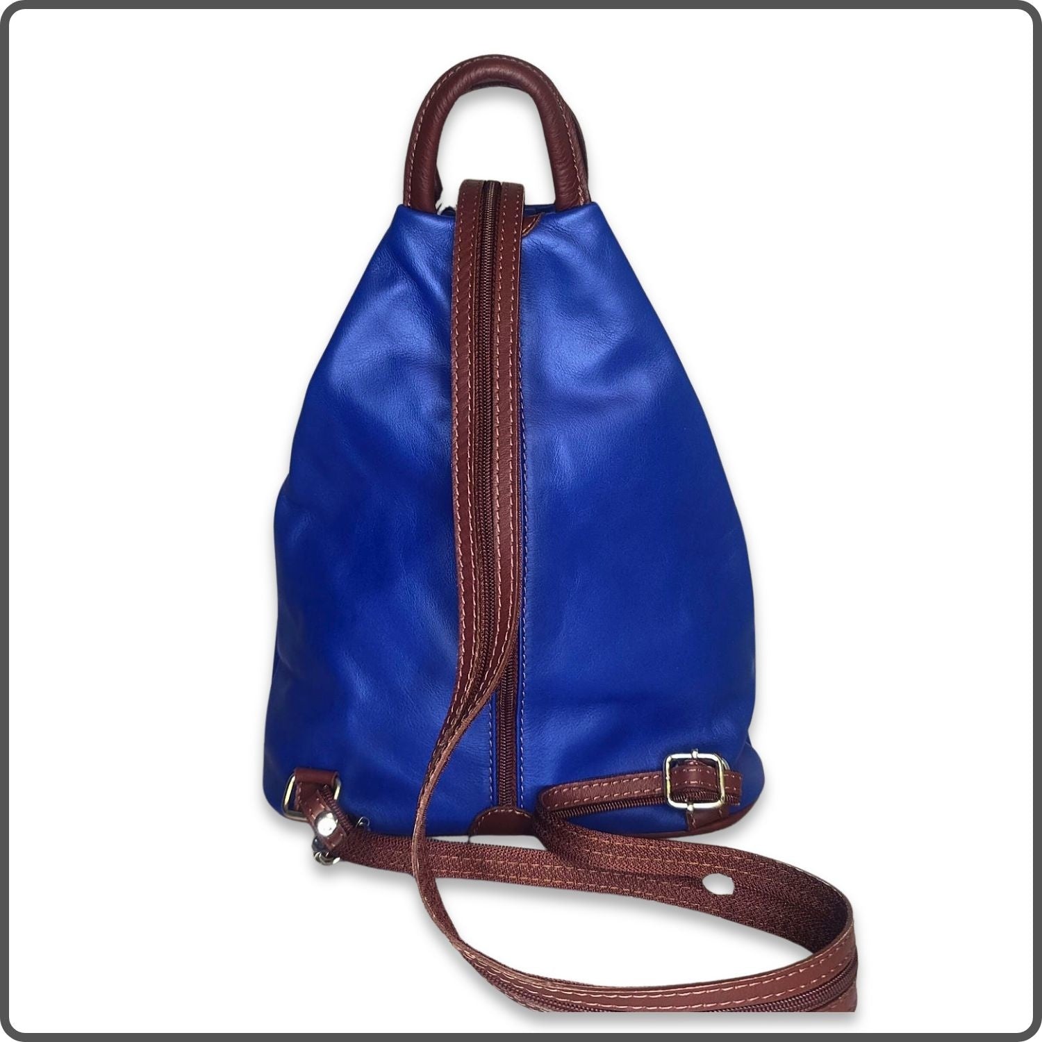 Large Soft Leather Backpack - VPR244-BLUE/BROWN