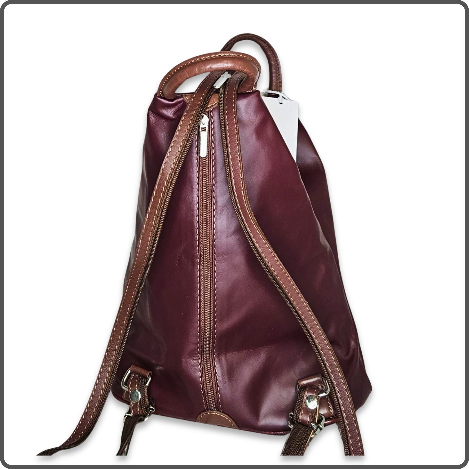 Large Soft Leather Backpack - VPR244-BURGUNDY/BROWN