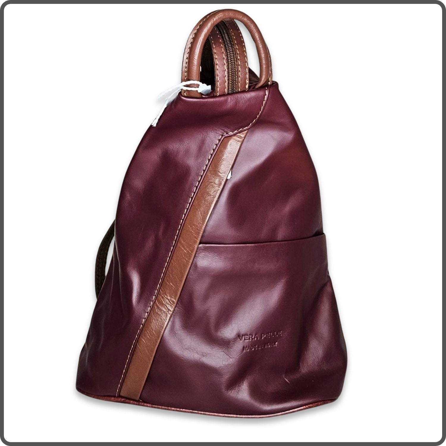 Large Soft Leather Backpack - VPR244-BURGUNDY/BROWN