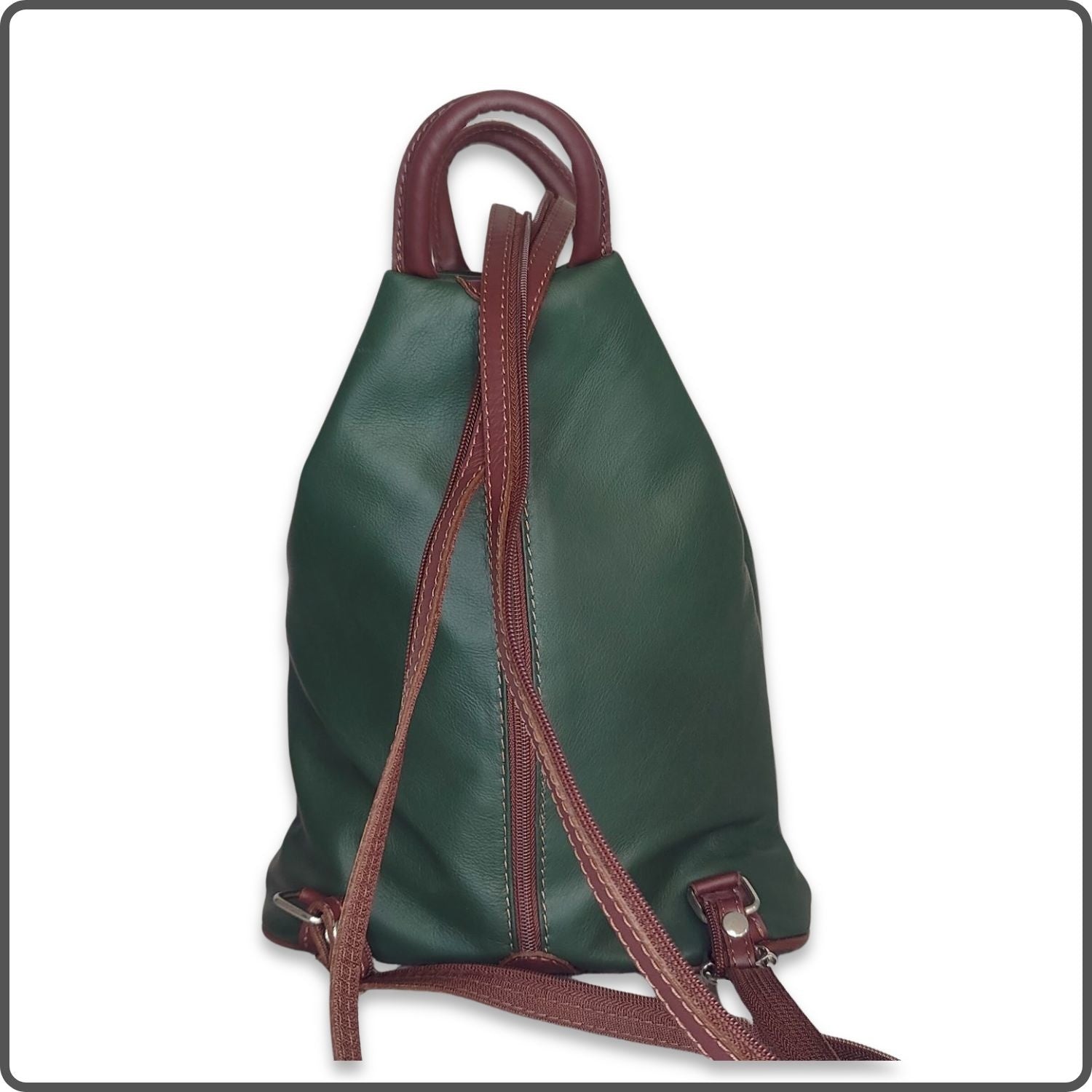 Large Soft Leather Backpack - VPR244-GREEN/BROWN