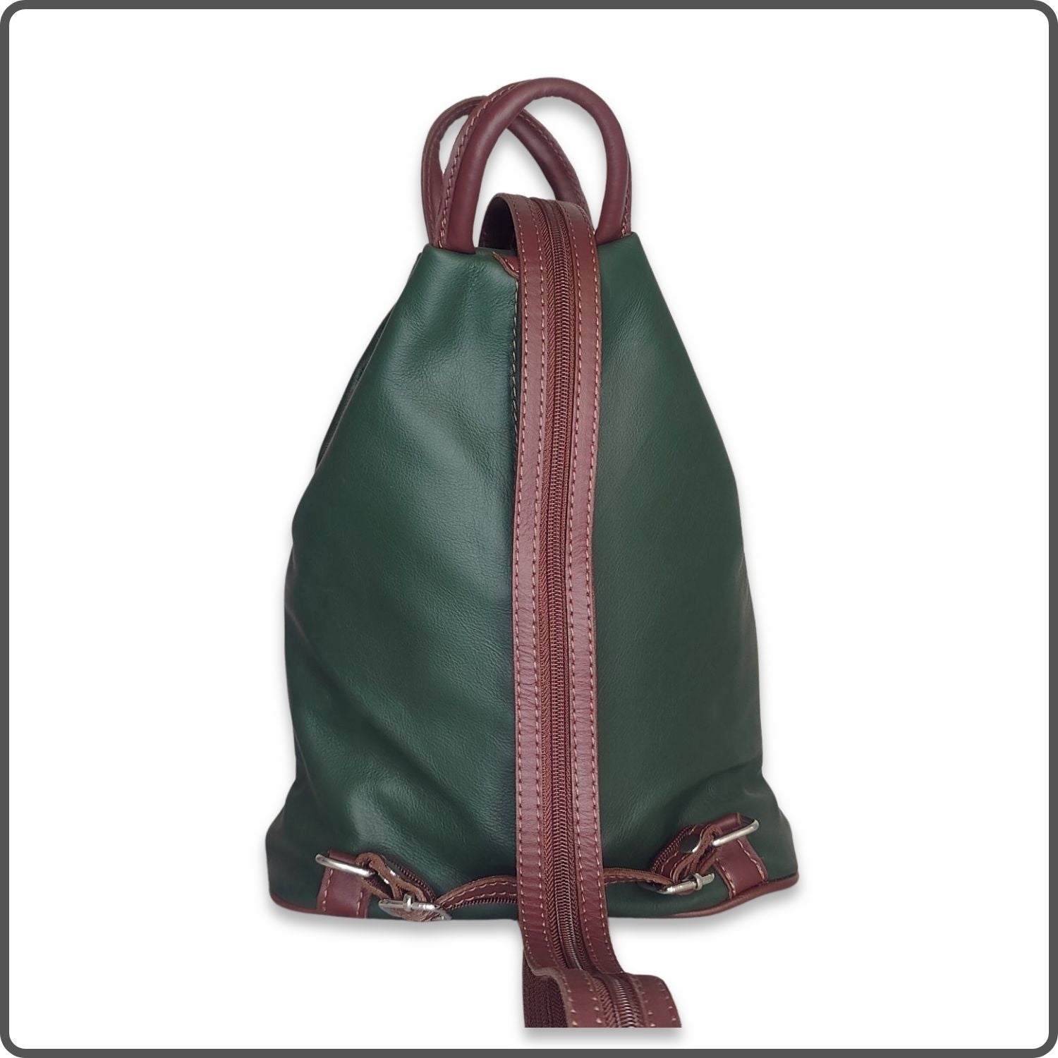 Large Soft Leather Backpack - VPR244-GREEN/BROWN