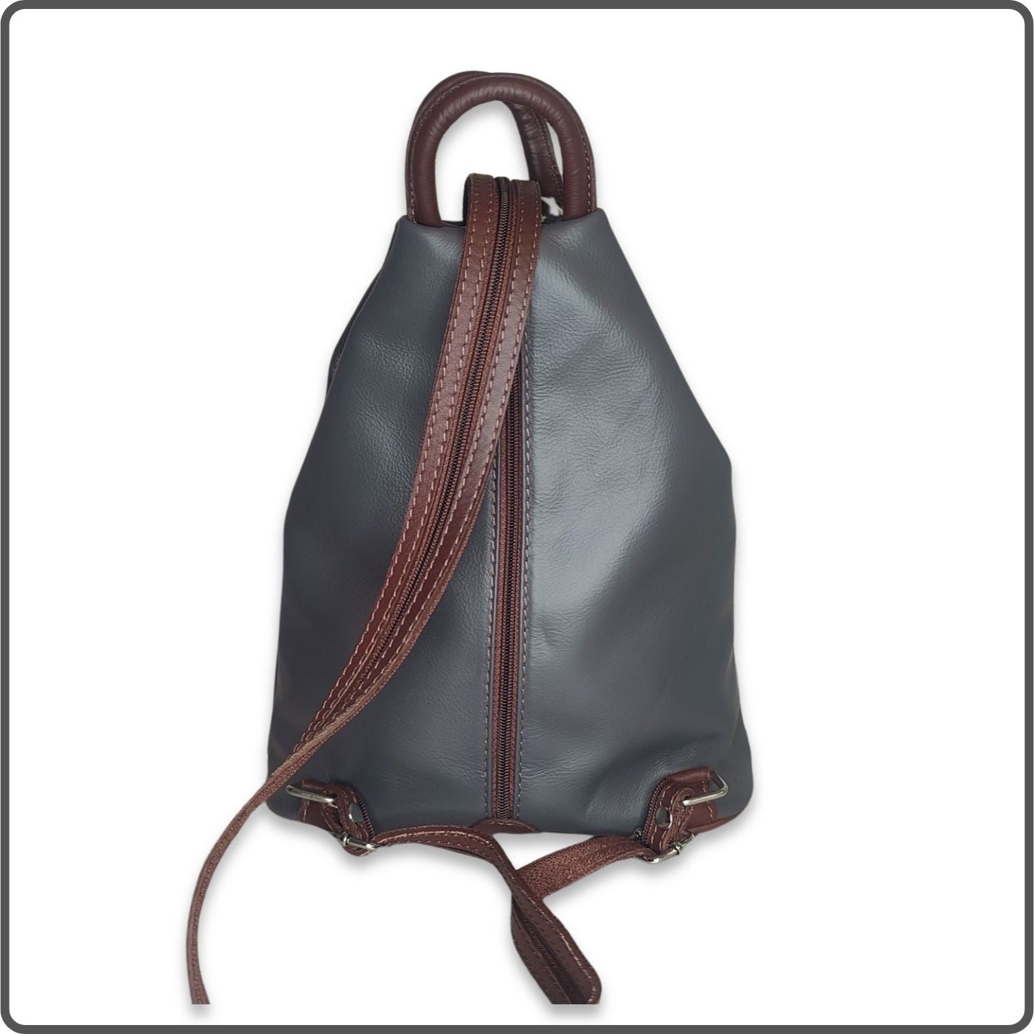 Large Soft Leather Backpack - VPR244-DARKGREY/BROWN