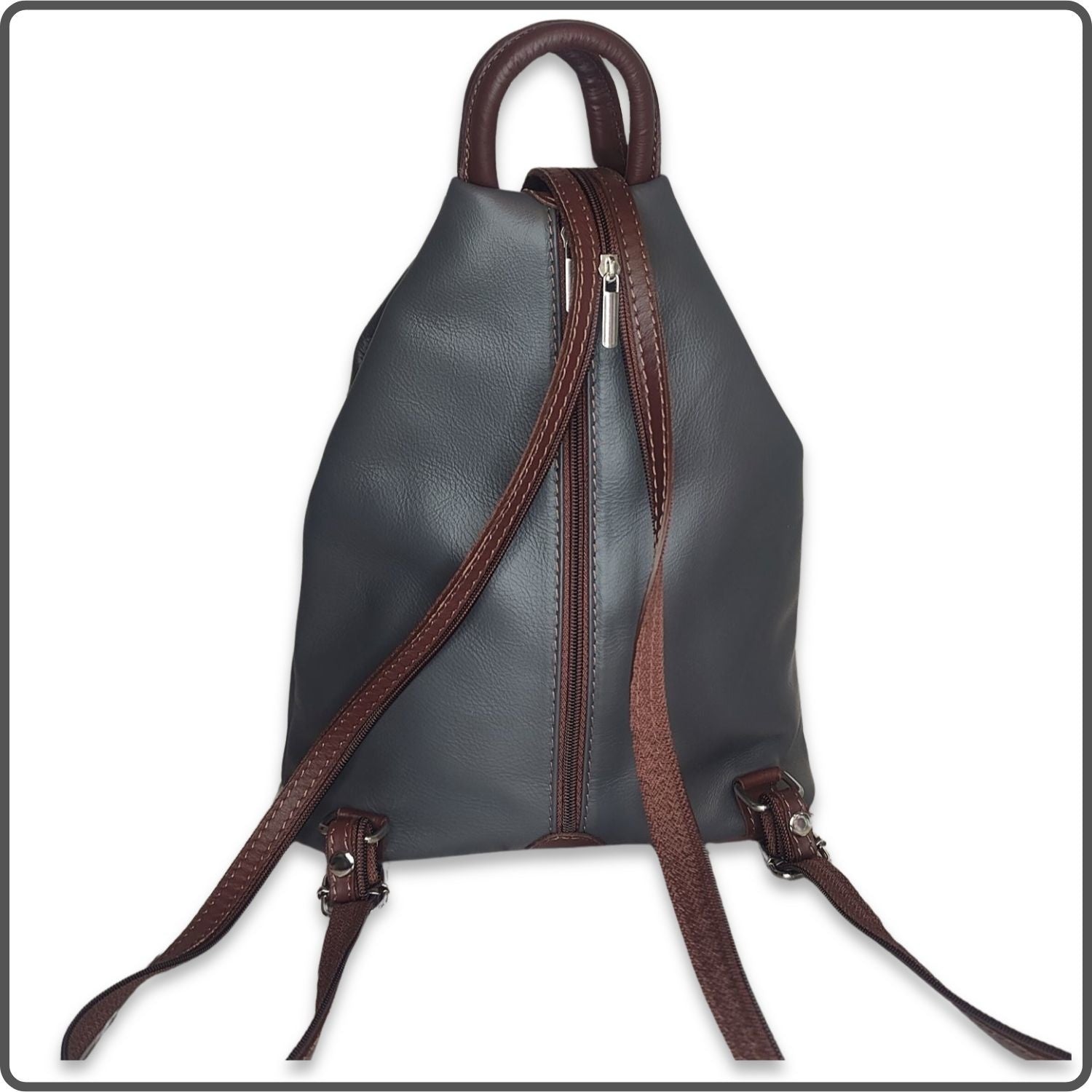 Large Soft Leather Backpack - VPR244-DARKGREY/BROWN