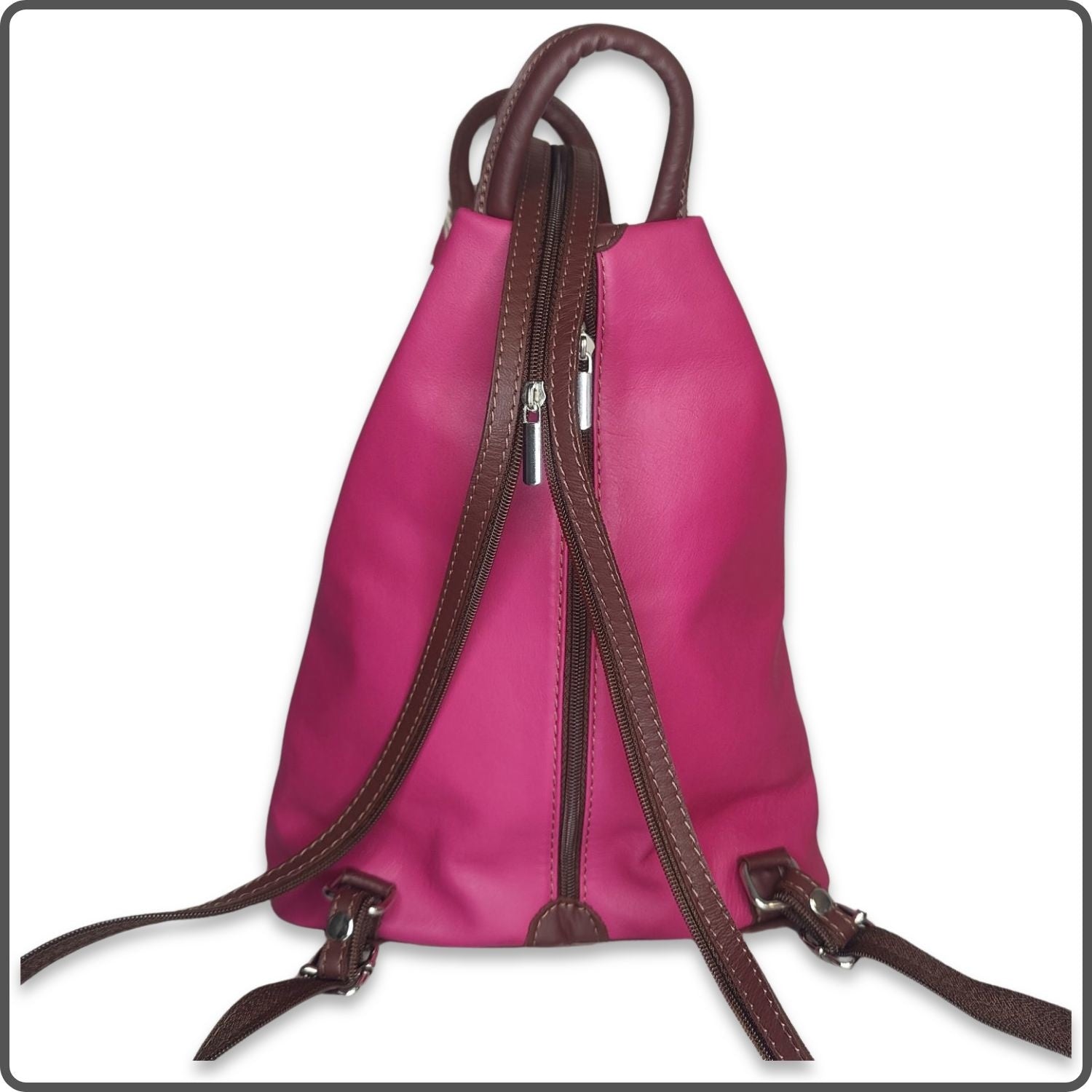 Large Soft Leather Backpack - VPR244-FUCHSIA/BROWN