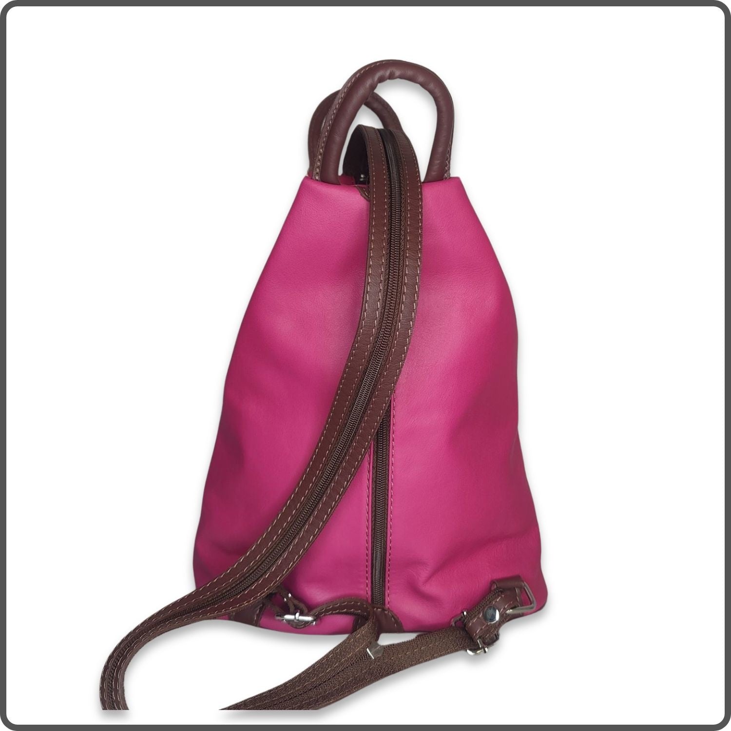 Large Soft Leather Backpack - VPR244-FUCHSIA/BROWN