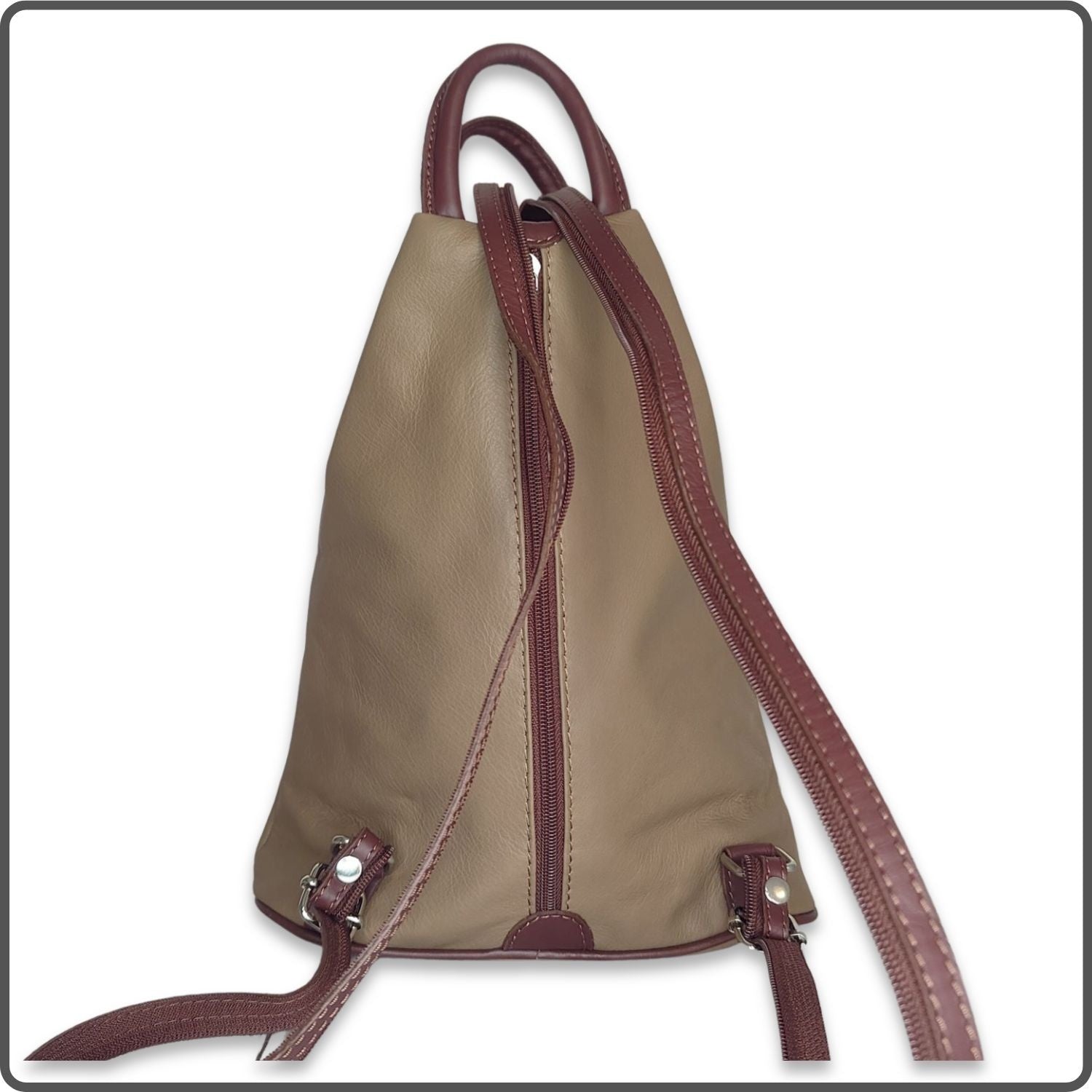 Large Soft Leather Backpack - VPR244-KHAKI/BROWN