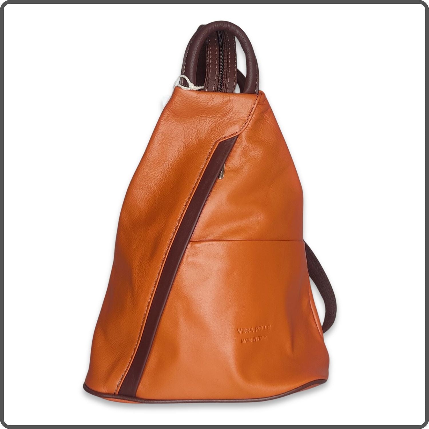 Large Soft Leather Backpack - VPR244-ORANGE/BROWN