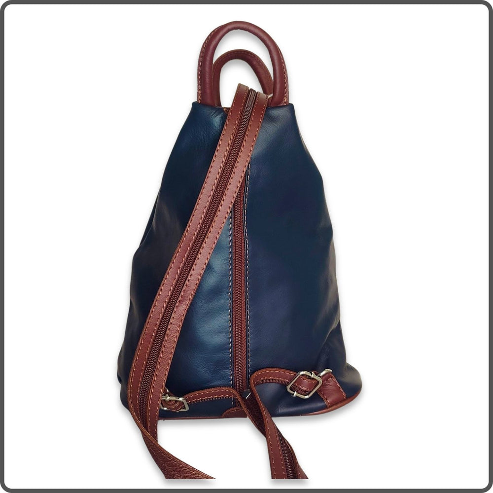 Large Soft Leather Backpack - VPR244-NAVY/BROWN