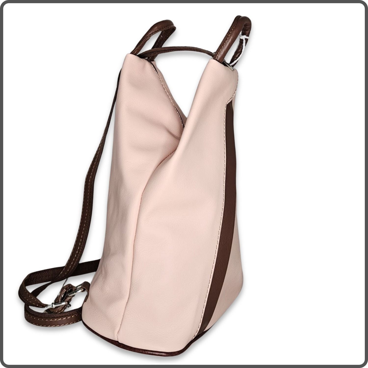 Large Soft Leather Backpack - VPR244-PINK/BROWN