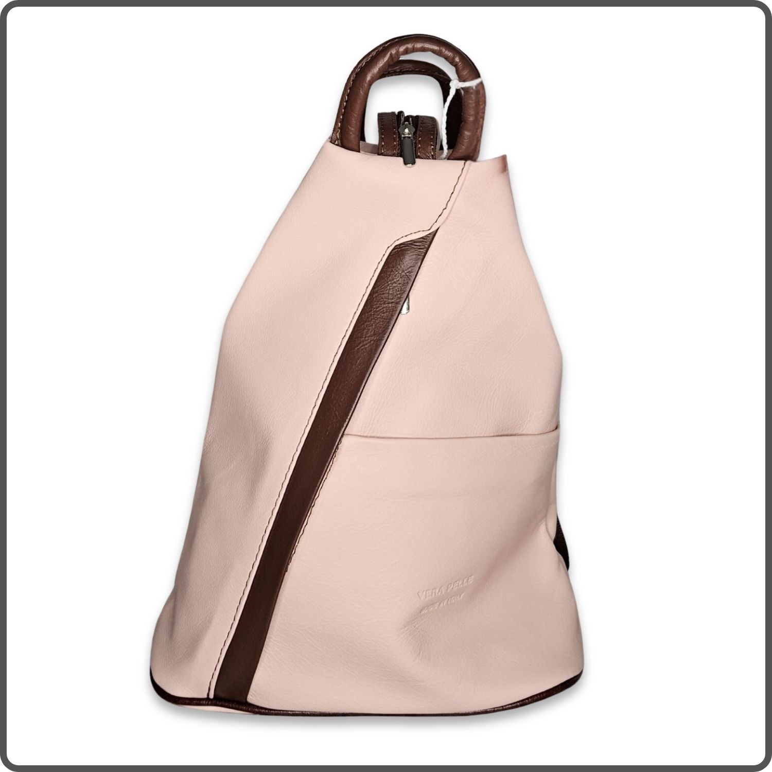 Large Soft Leather Backpack - VPR244-PINK/BROWN