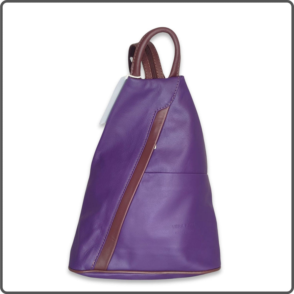 Large Soft Leather Backpack - VPR244-PURPLE/BROWN