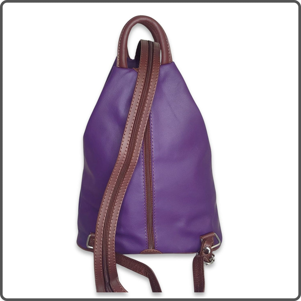 Large Soft Leather Backpack - VPR244-PURPLE/BROWN