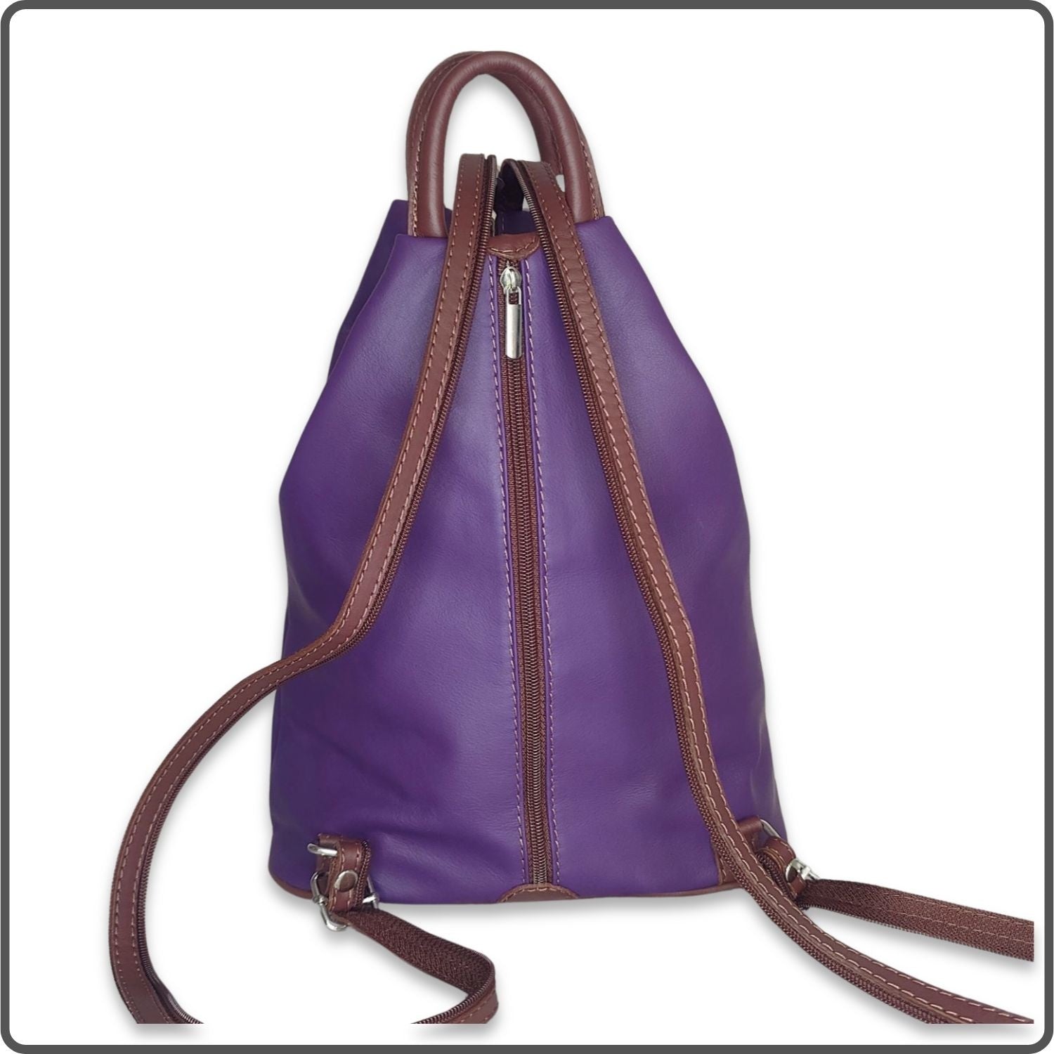 Large Soft Leather Backpack - VPR244-PURPLE/BROWN