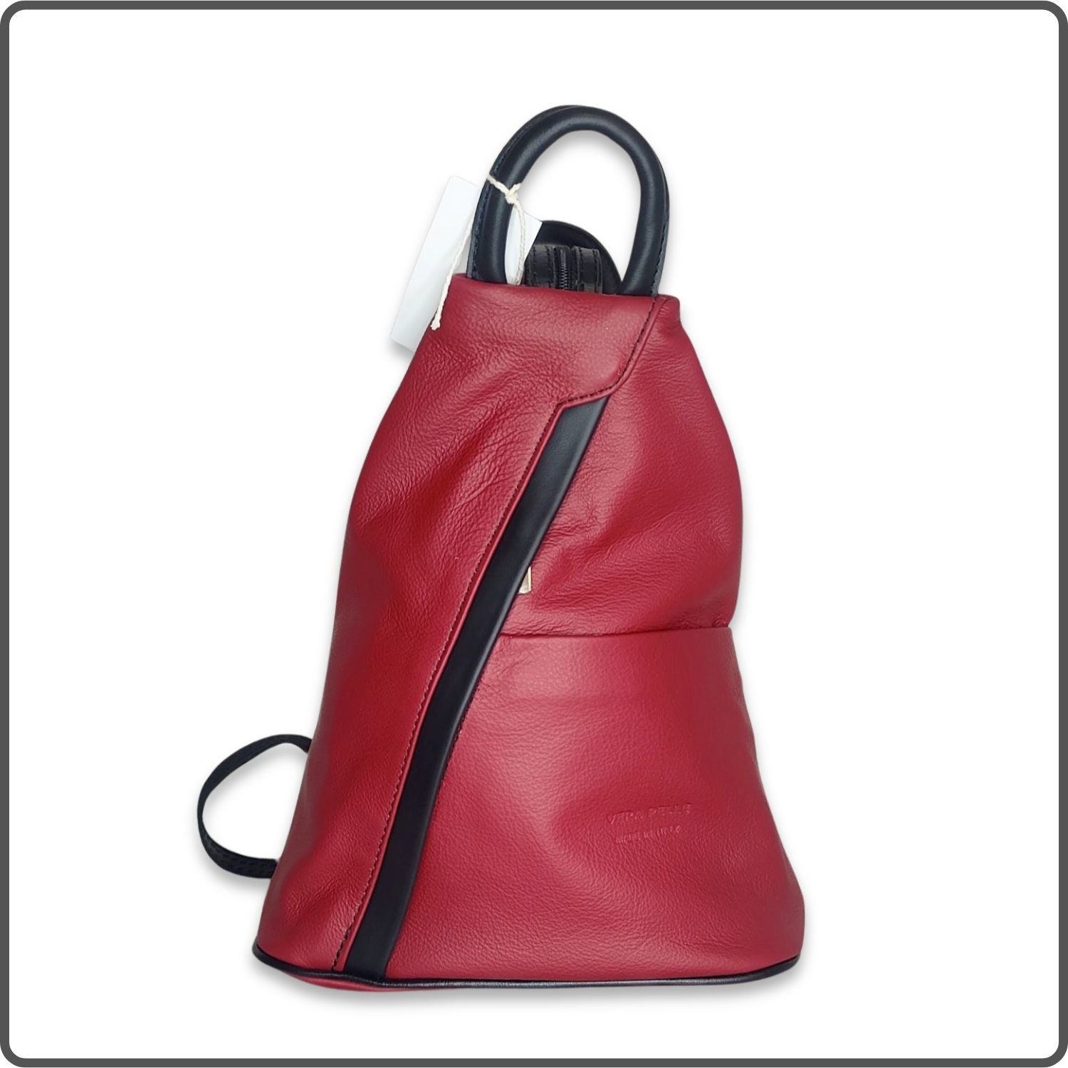 Large Soft Leather Backpack - VPR244-RED/BLACK