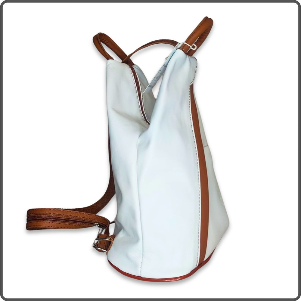 Large Soft Leather Backpack - VPR244-WHITE/TAN