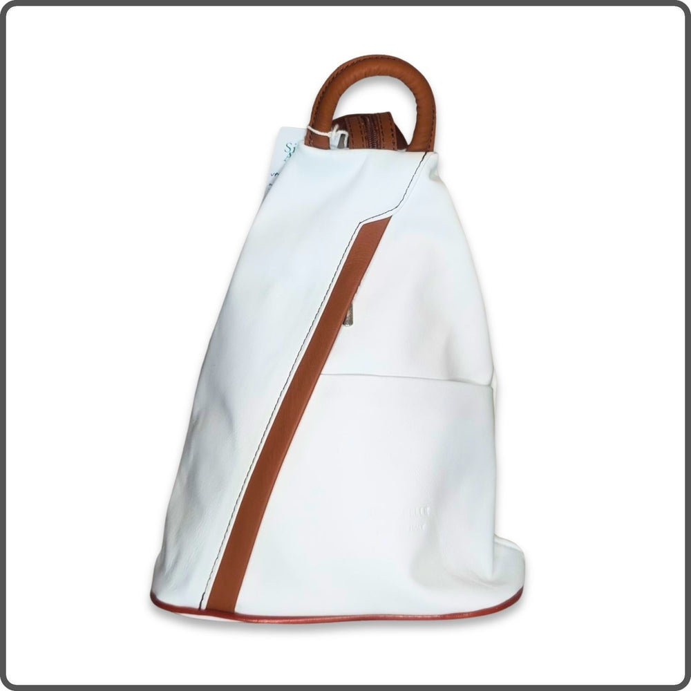 Large Soft Leather Backpack - VPR244-WHITE/TAN