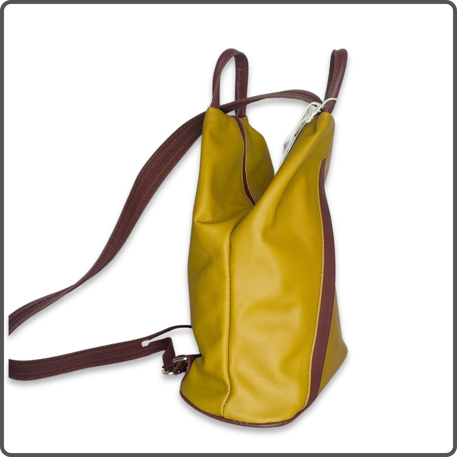 Large Soft Leather Backpack - VPR244-YELLOW/BROWN