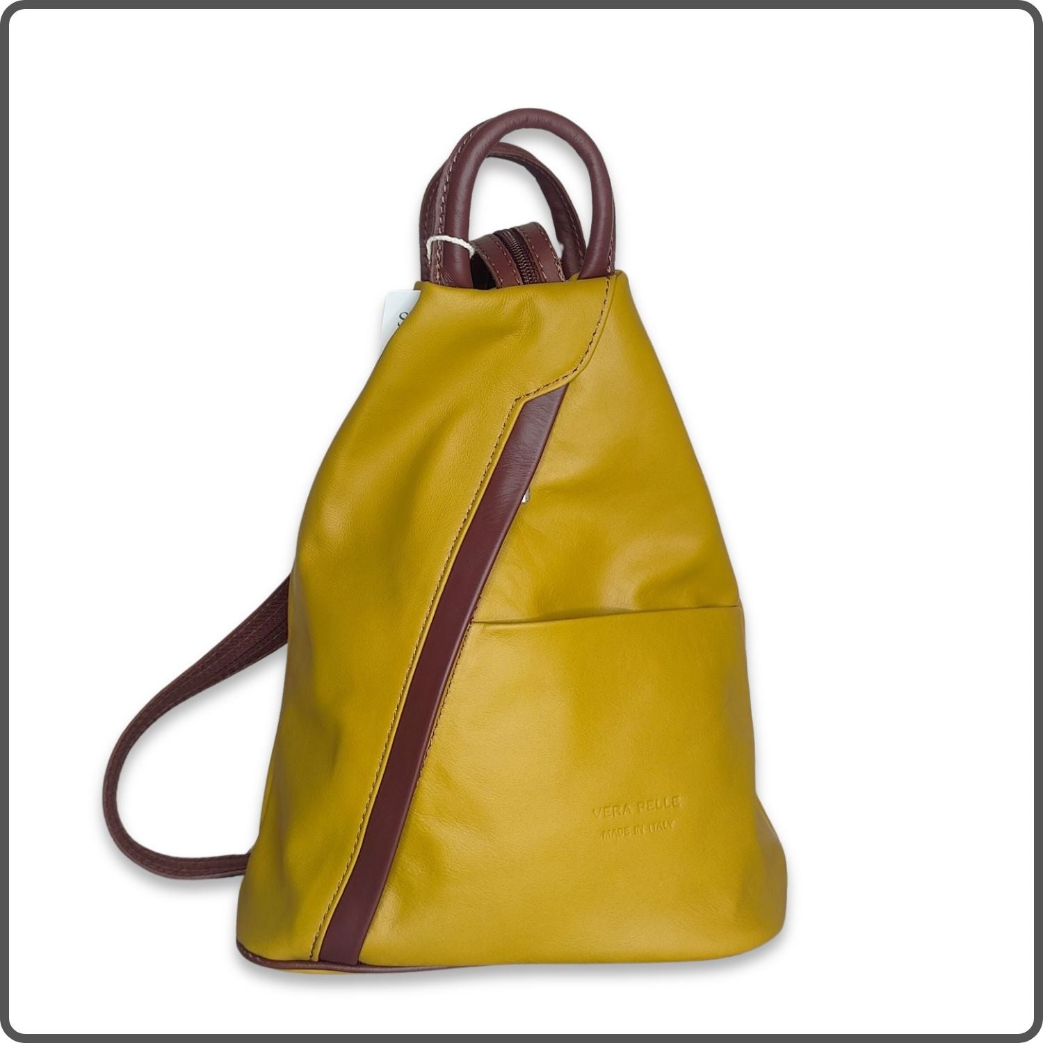 Large Soft Leather Backpack - VPR244-YELLOW/BROWN