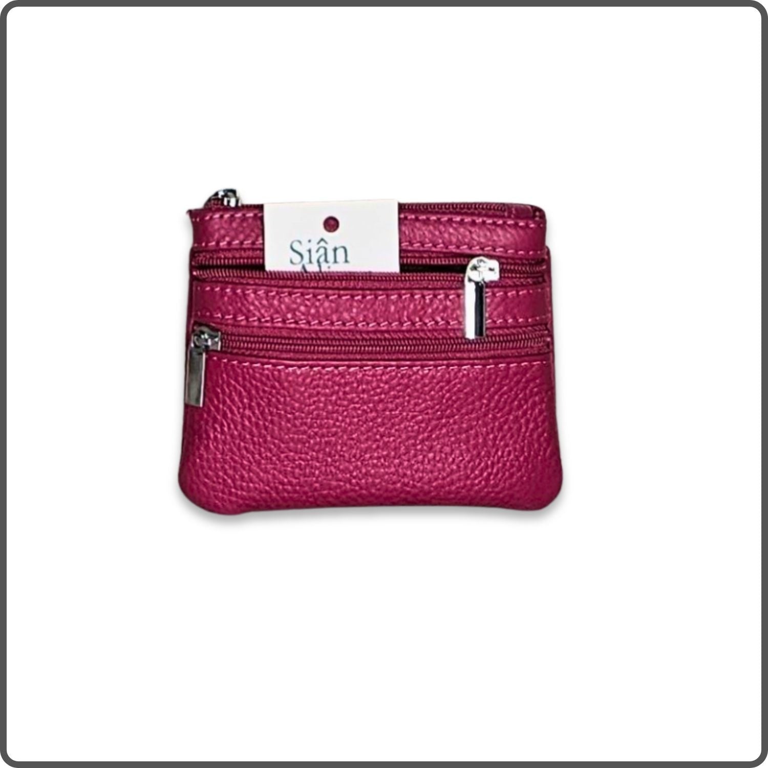 Leather Zipper Coin Purse - 001-FUCHSIA