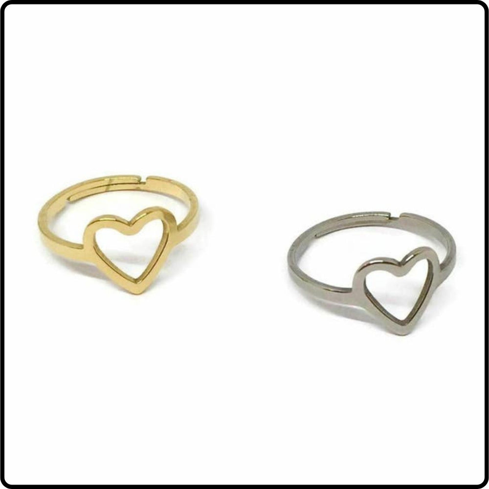 Love Heart Cutout Outline Adjustable Gold Plate on Stainless Steel Ring- LHGPS