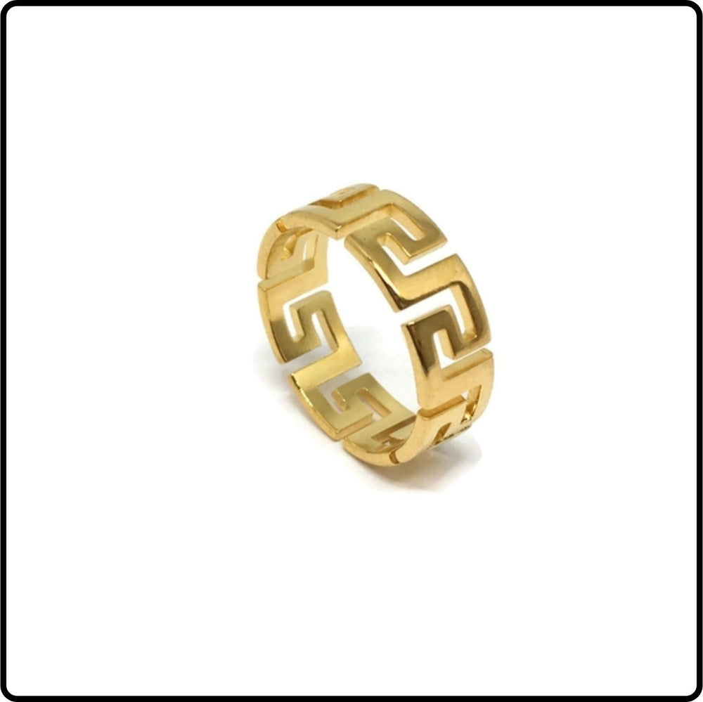 Aztec Pattern 3D Cut-Out Ring Stainless Steel (Gold)-Size L-AZSS-L