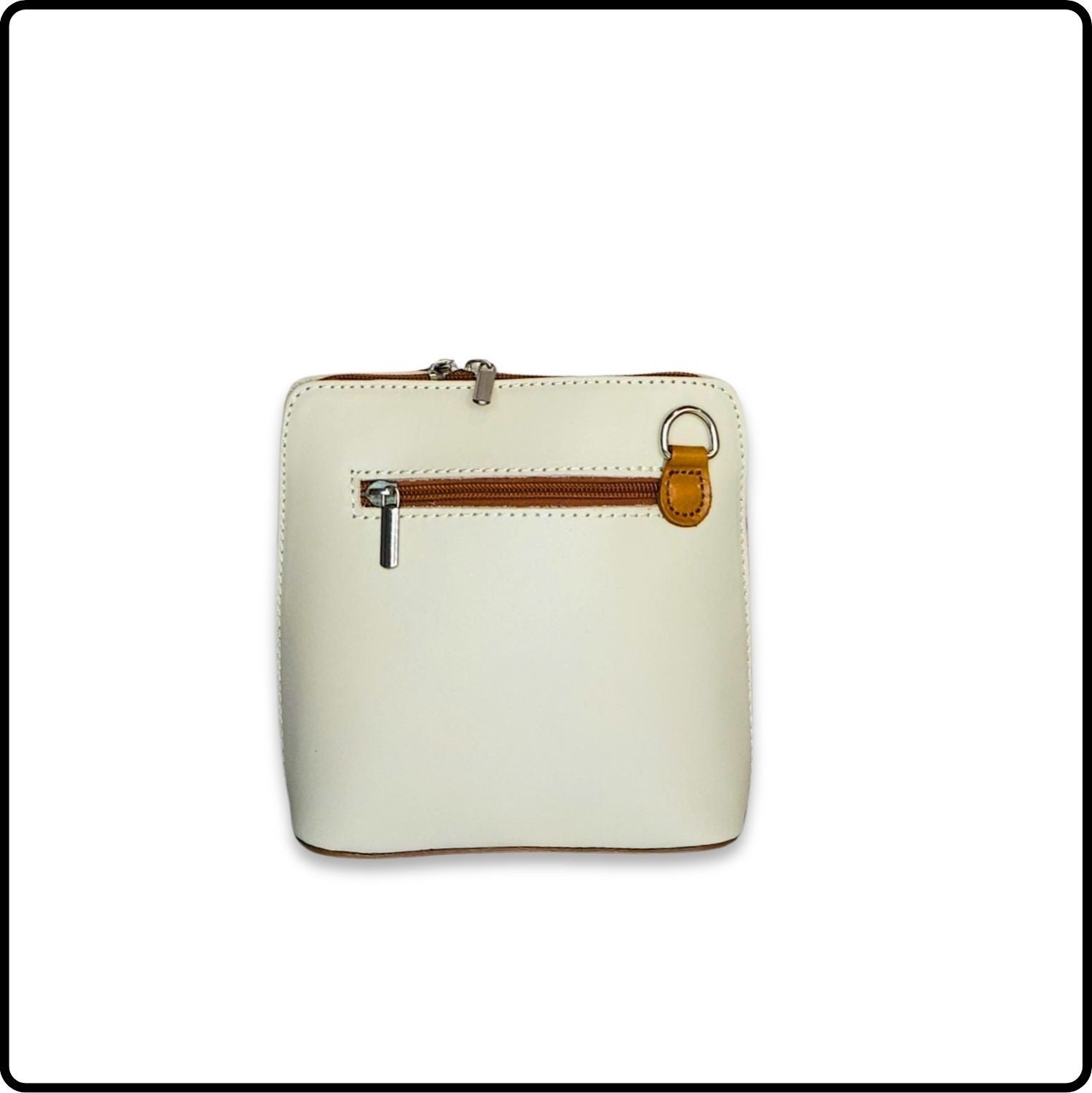 Square Leather Messenger Bag - VP011-BEIGE/CARAMEL