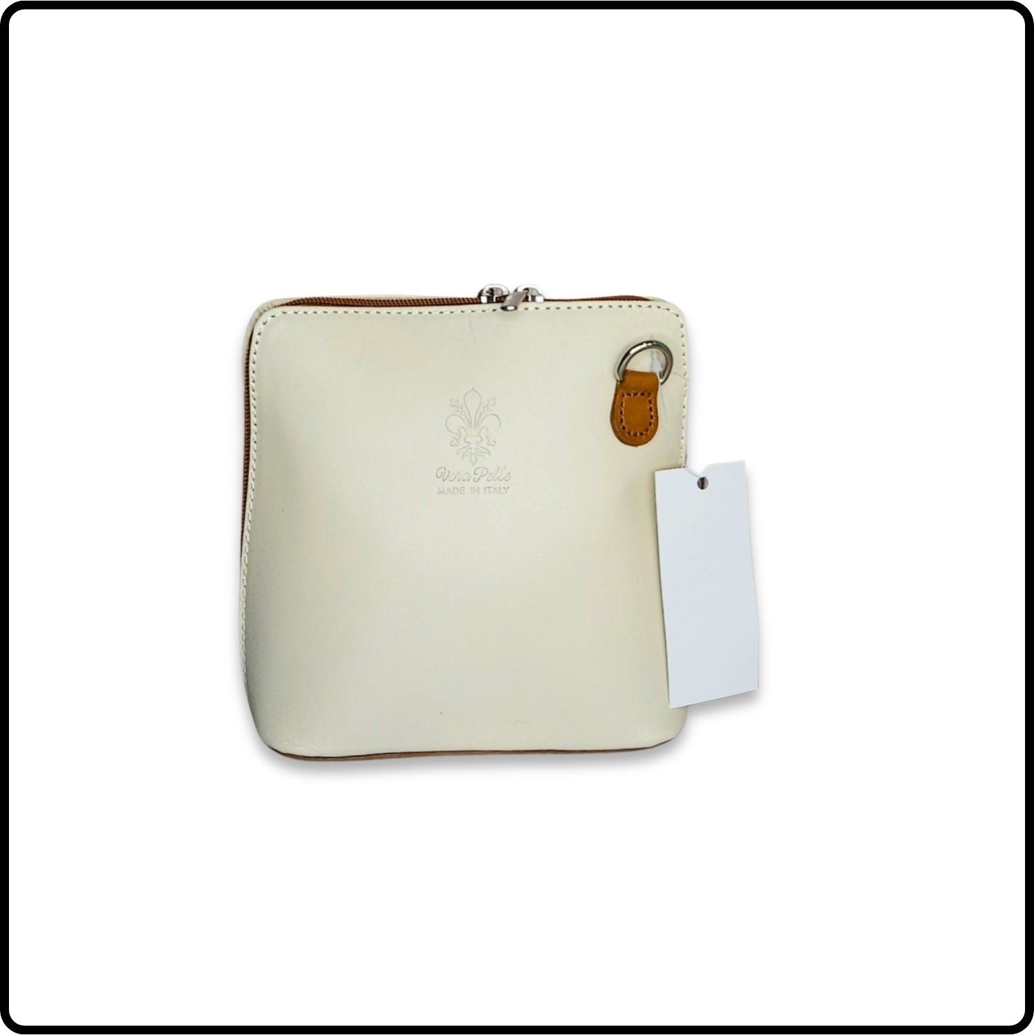Square Leather Messenger Bag - VP011-BEIGE/CARAMEL