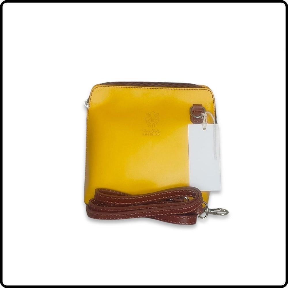 Square Leather Messenger Bag - VP011-YELLOW/TAN