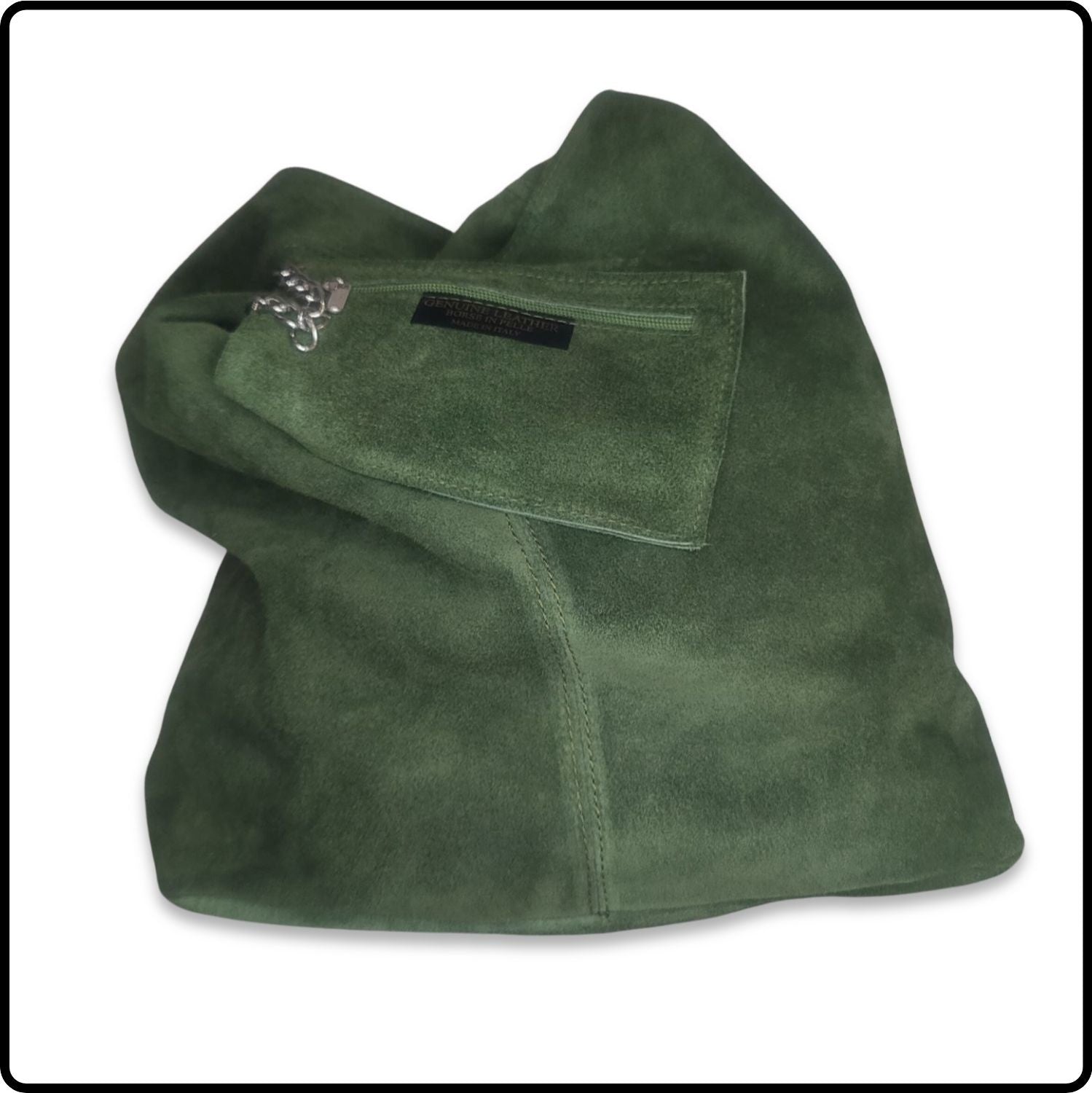 Suede Leather Slouchy Bag - VP144-ARMY GREEN