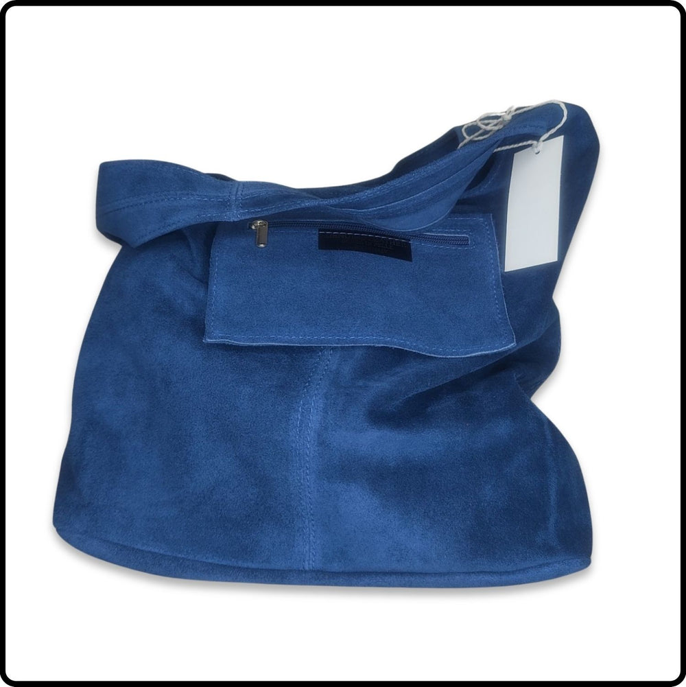 Suede Leather Slouchy Bag - VP144-BLUE