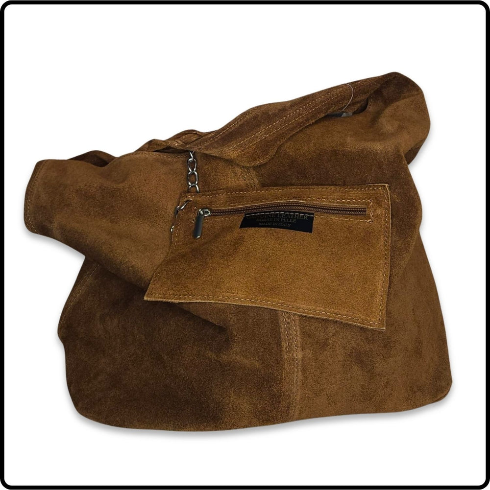 Suede Leather Slouchy Bag - VP144-BROWN