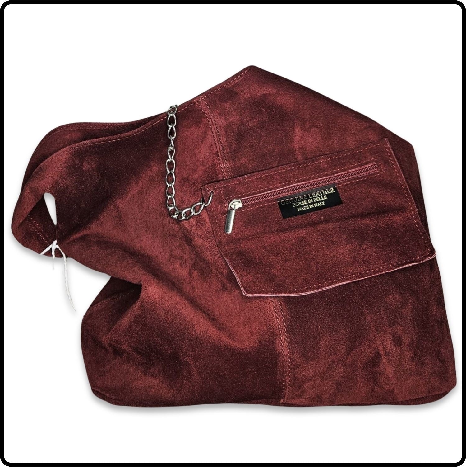 Suede Leather Slouchy Bag - VP144-BURGUNDY