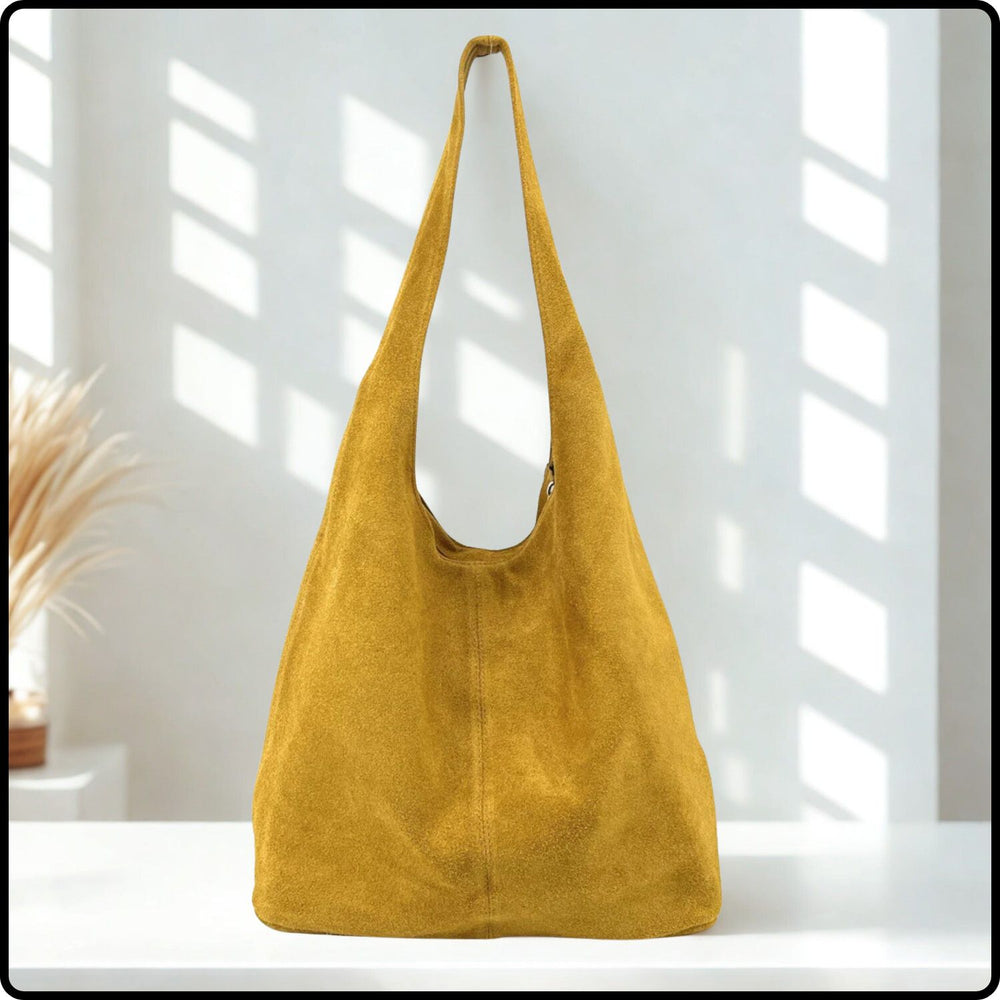 Suede Leather Slouchy Bag - VP144-DARK YELLOW