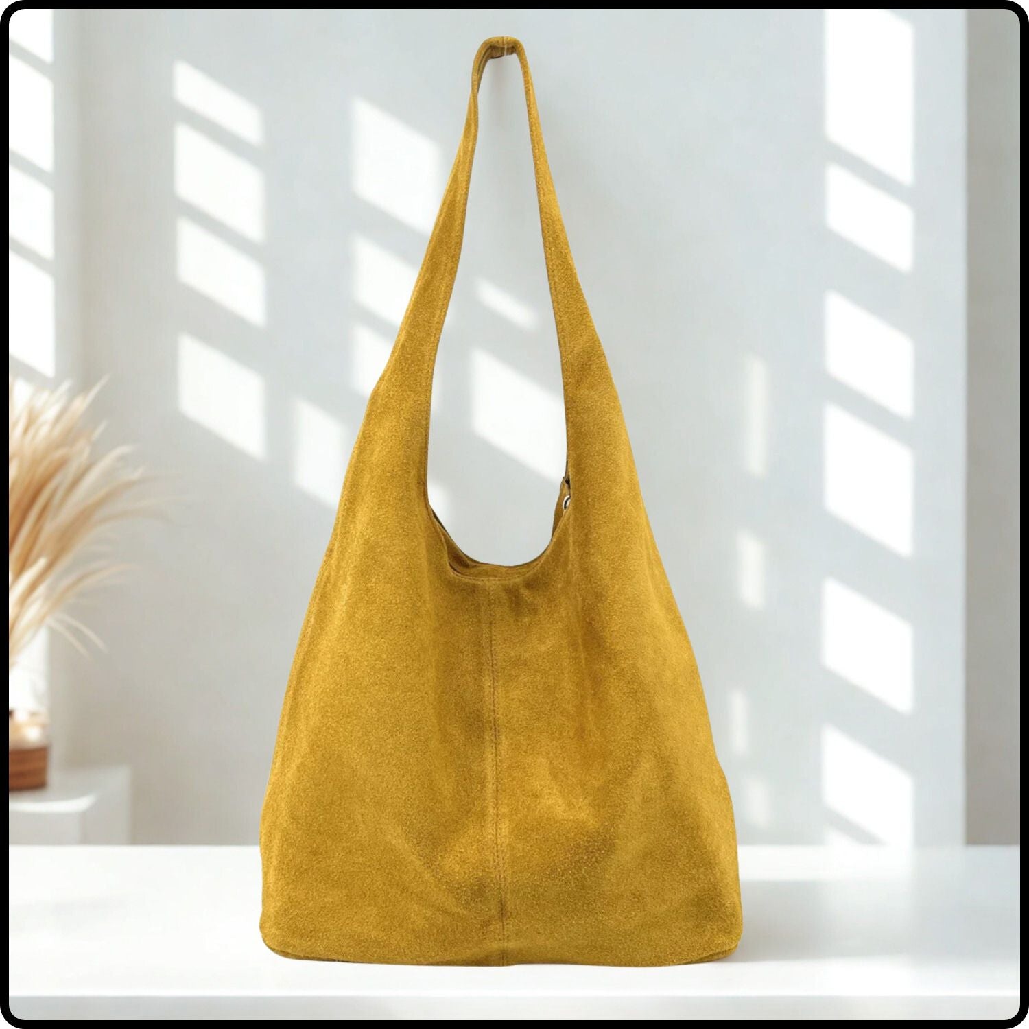 Suede Leather Slouchy Bag - VP144-DARK YELLOW