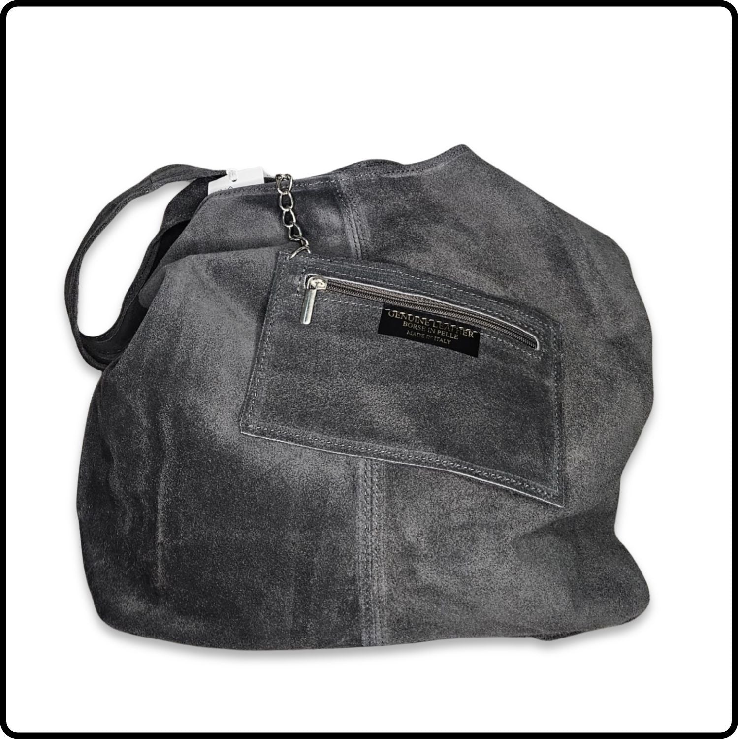 Suede Leather Slouchy Bag - VP144-DARK GREY