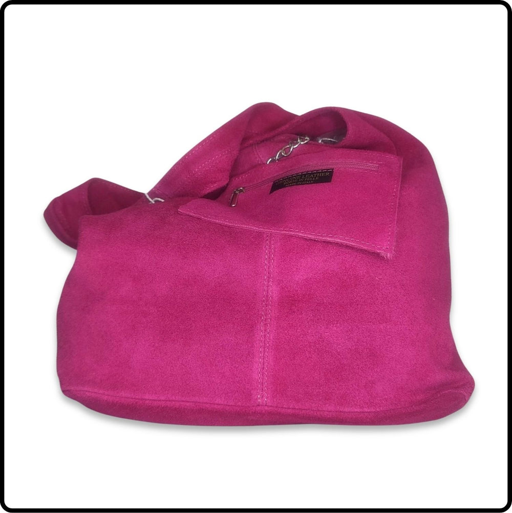 Suede Leather Slouchy Bag - VP144-FUCHSIA