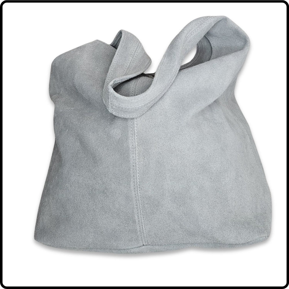 Suede Leather Slouchy Bag - VP144-LIGHT GREY