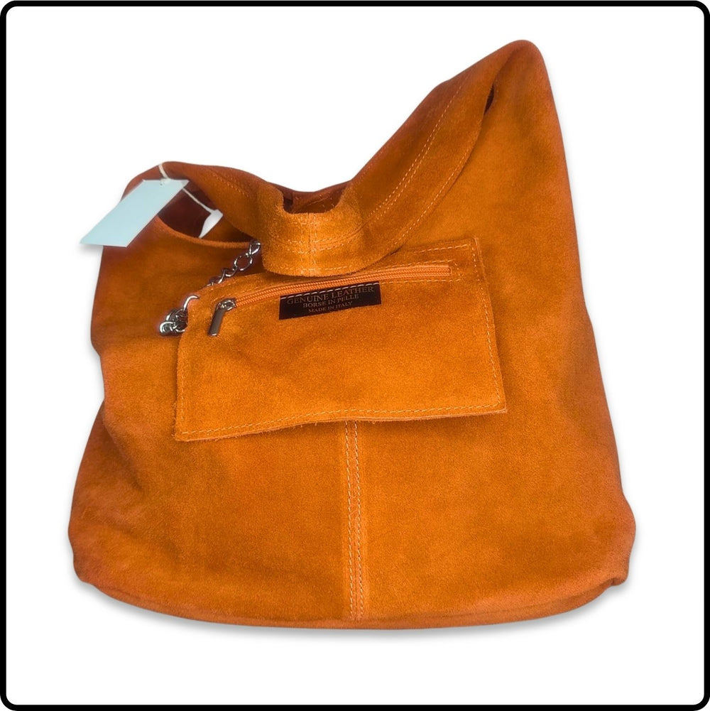 Suede Leather Slouchy Bag - VP144-ORANGE