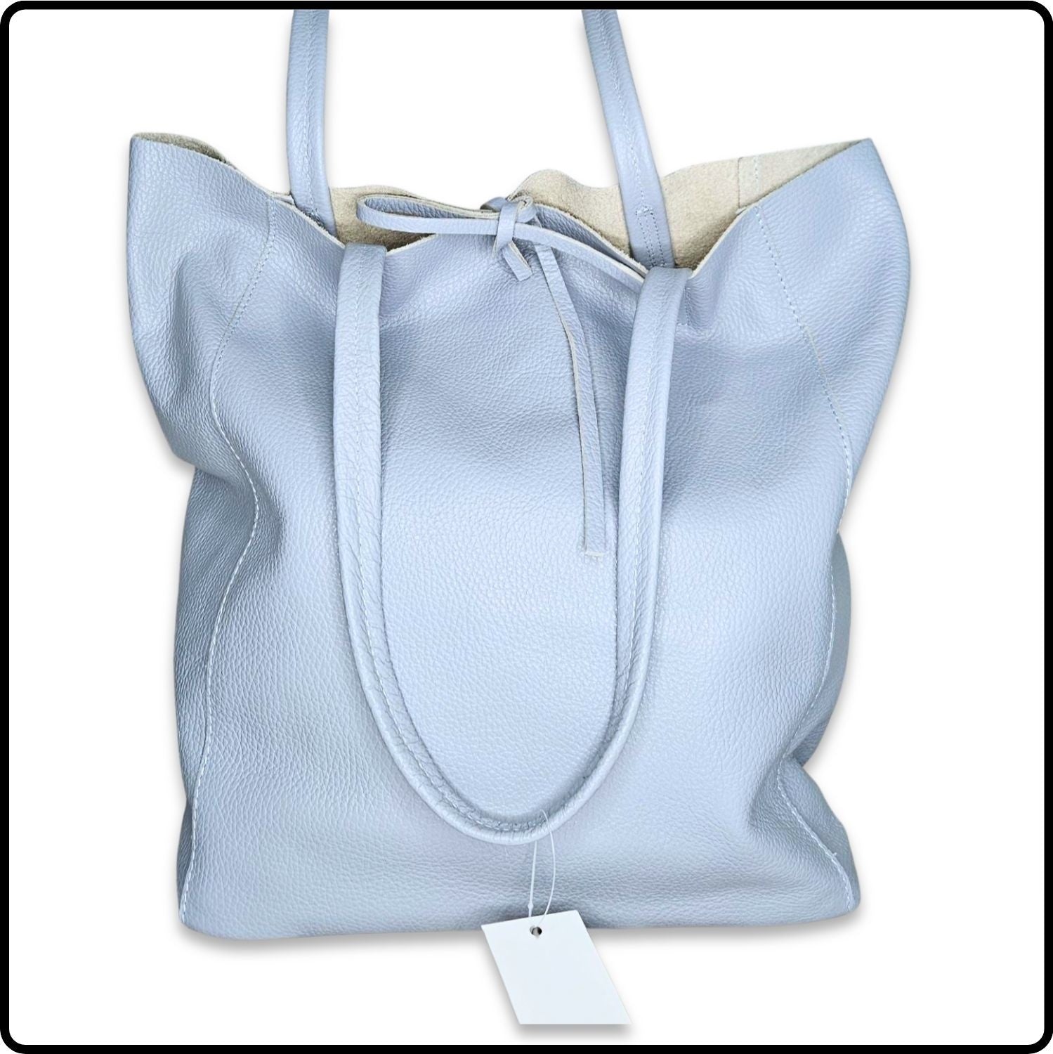 Pebbled Leather Tote Bag - VP8102-LIGHT BLUE