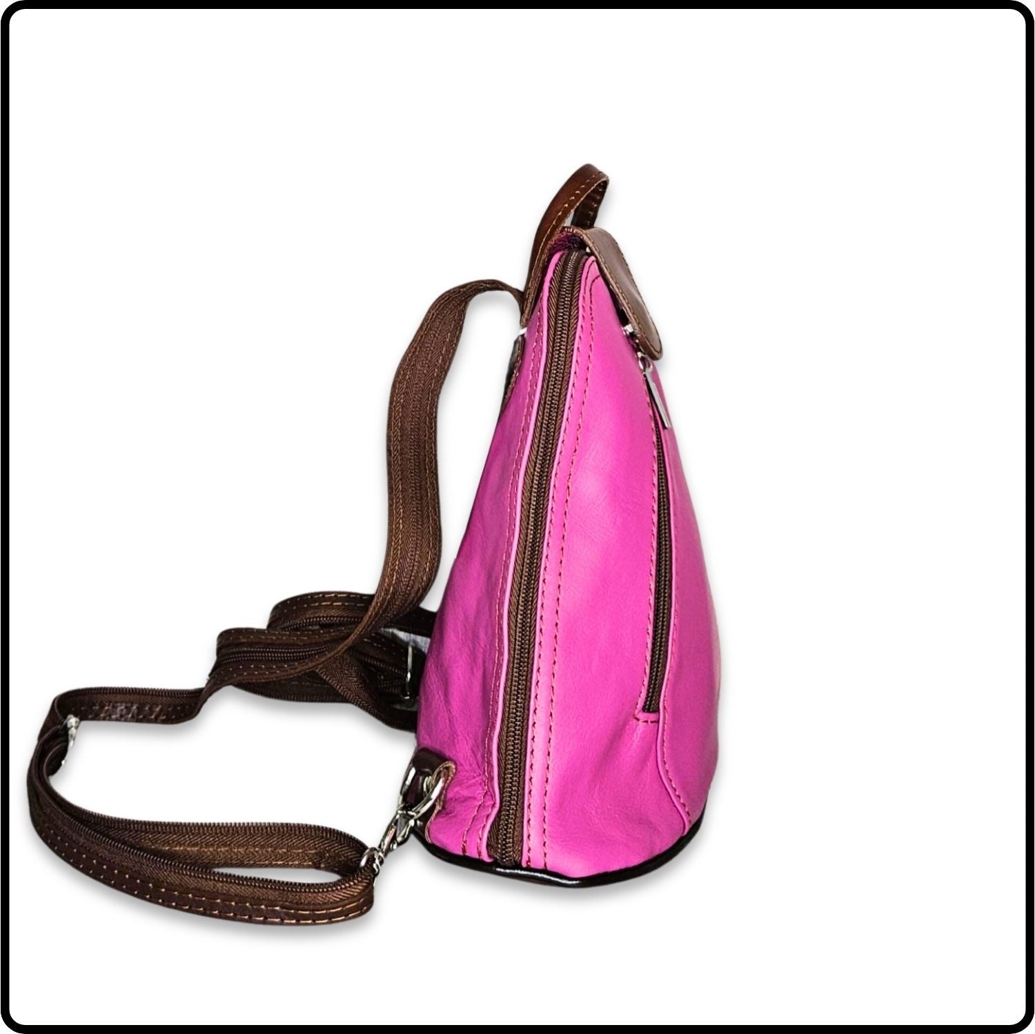 Small Soft Leather Backpack - VPB14-FUSCHIA/BROWN