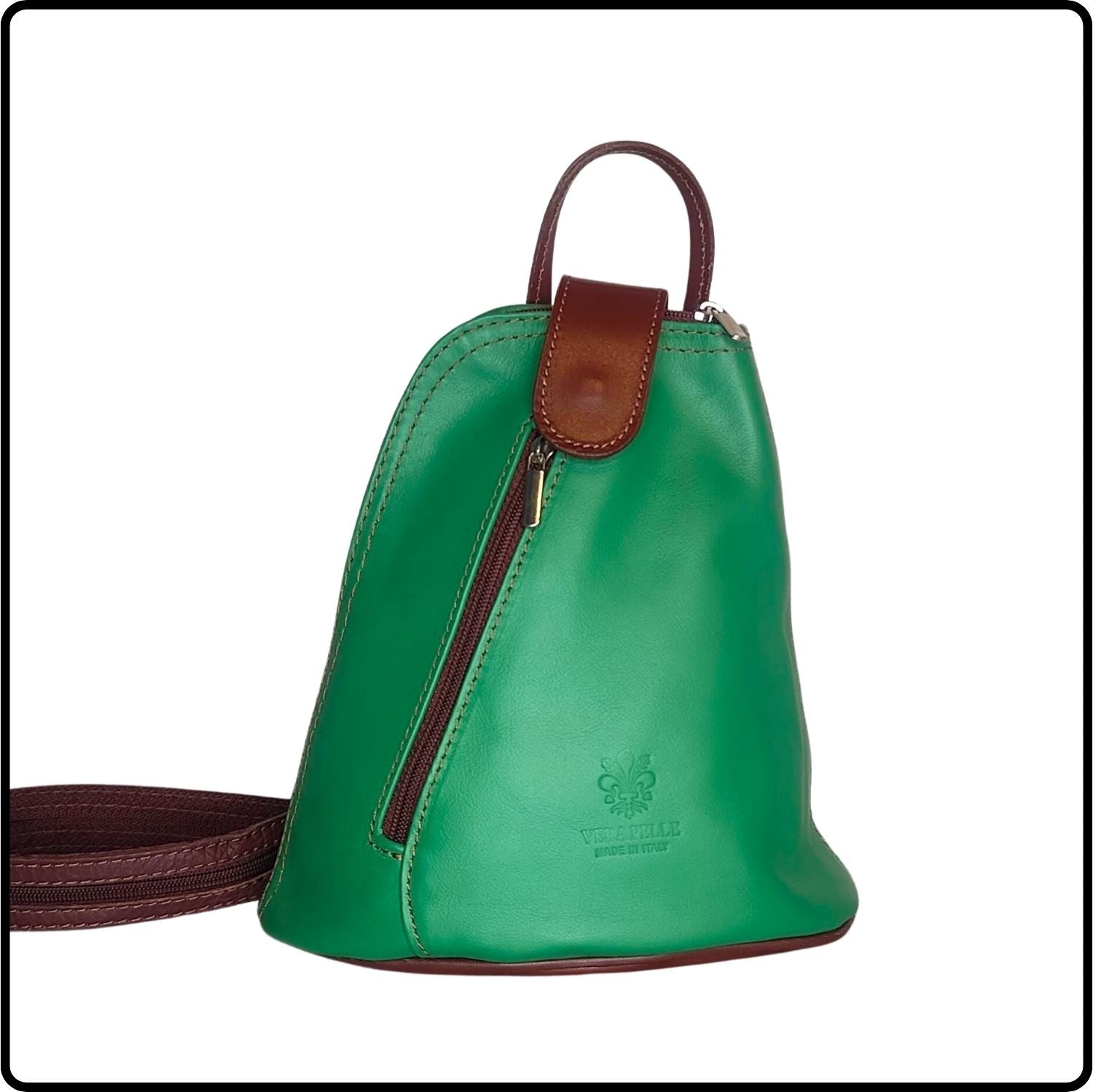 Small Soft Leather Backpack - VPB14-LIGHTGREEN/BROWN