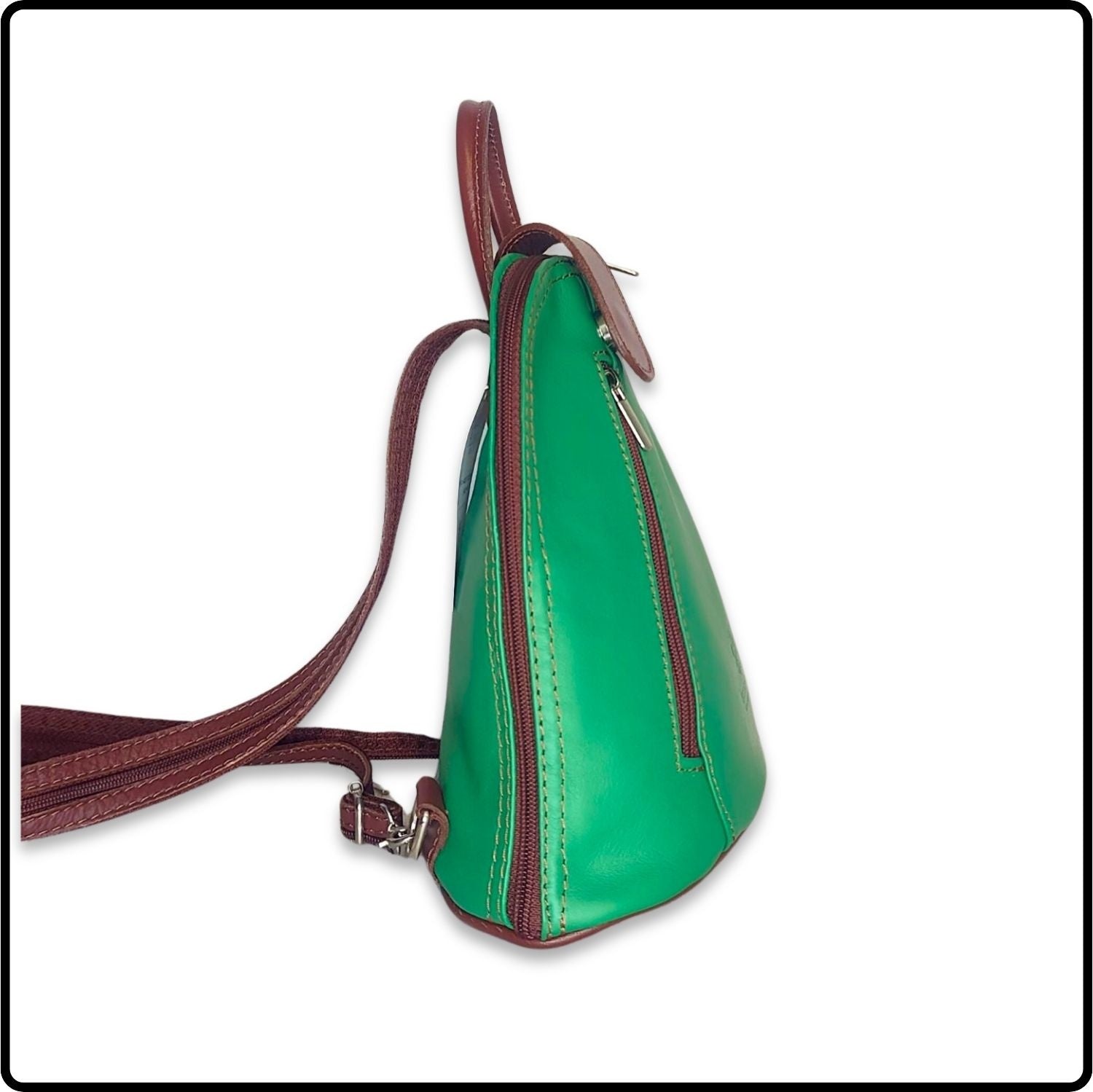 Small Soft Leather Backpack - VPB14-LIGHTGREEN/BROWN